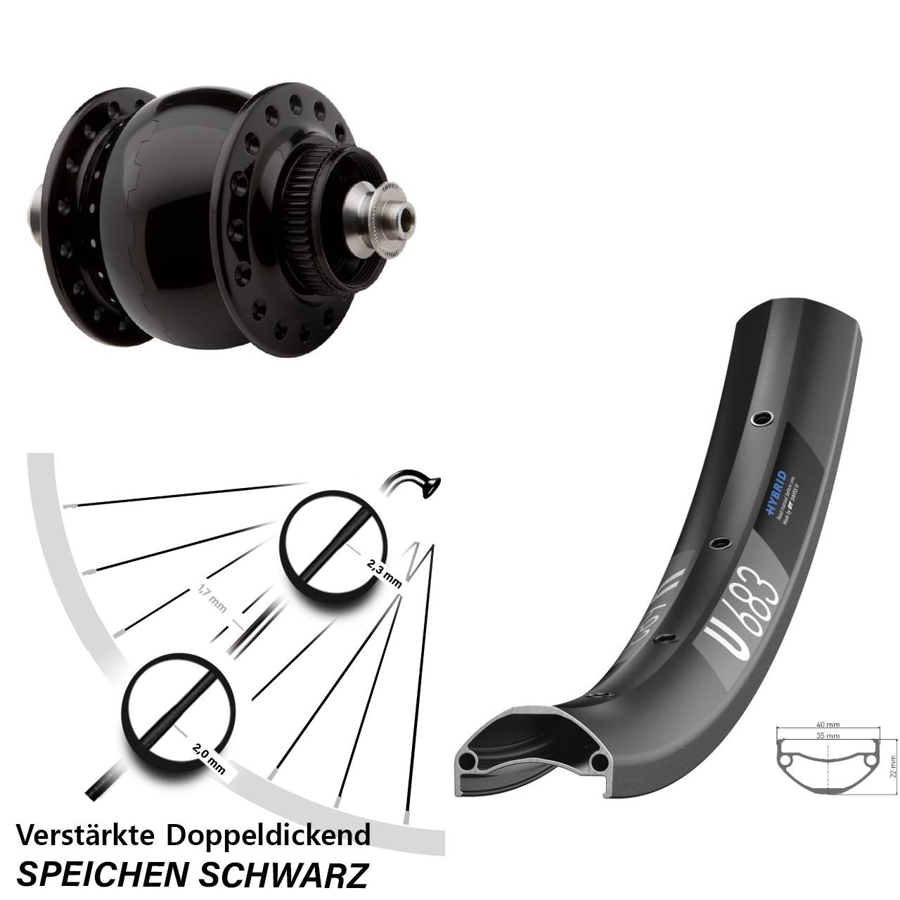 27,5 Zoll DT Swiss U683 SON 28 Centerlock Vorderrad mit Nabendynamo für Schnellspanner