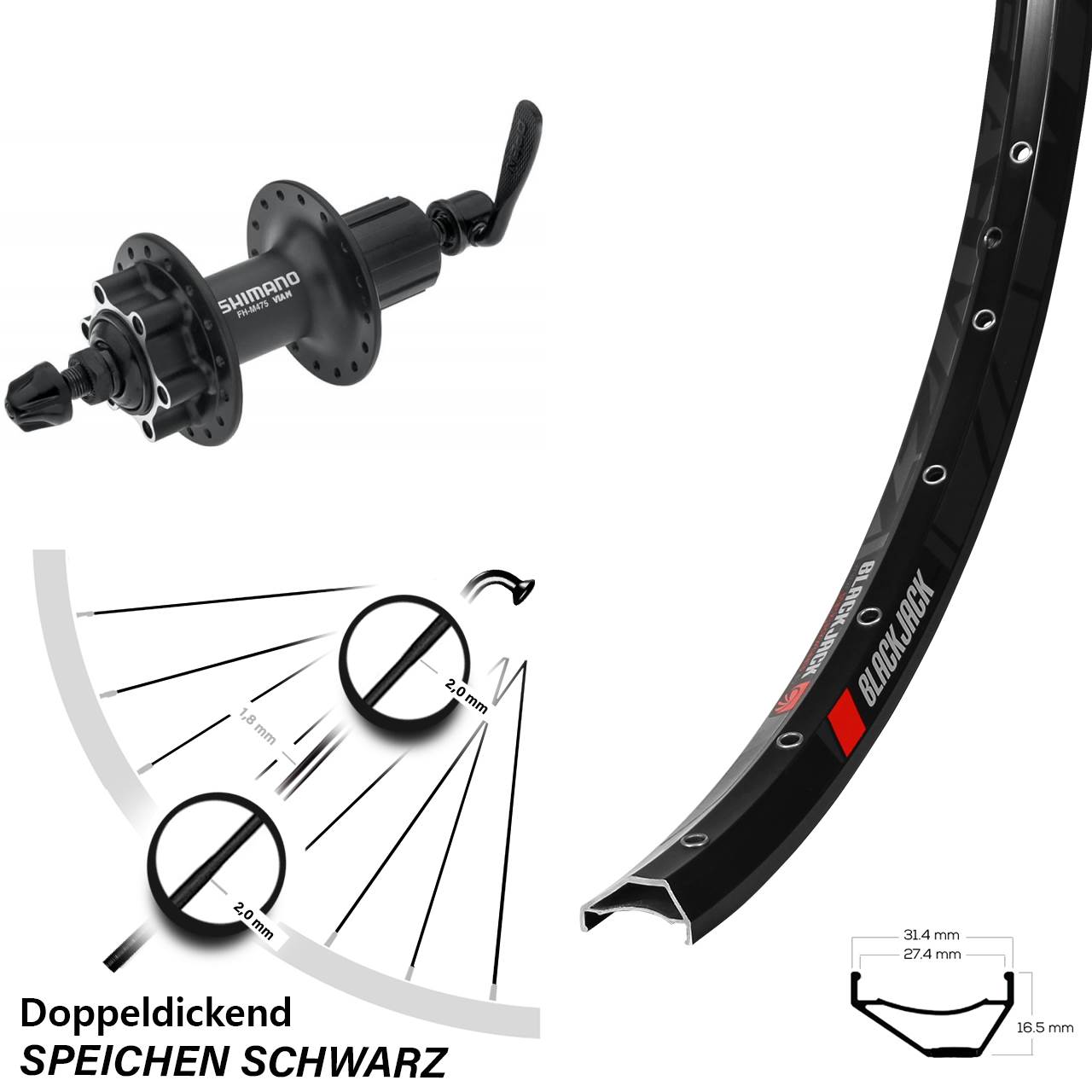 27,5 Zoll Rodi Ready 27 Hinterrad Shimano Alivio