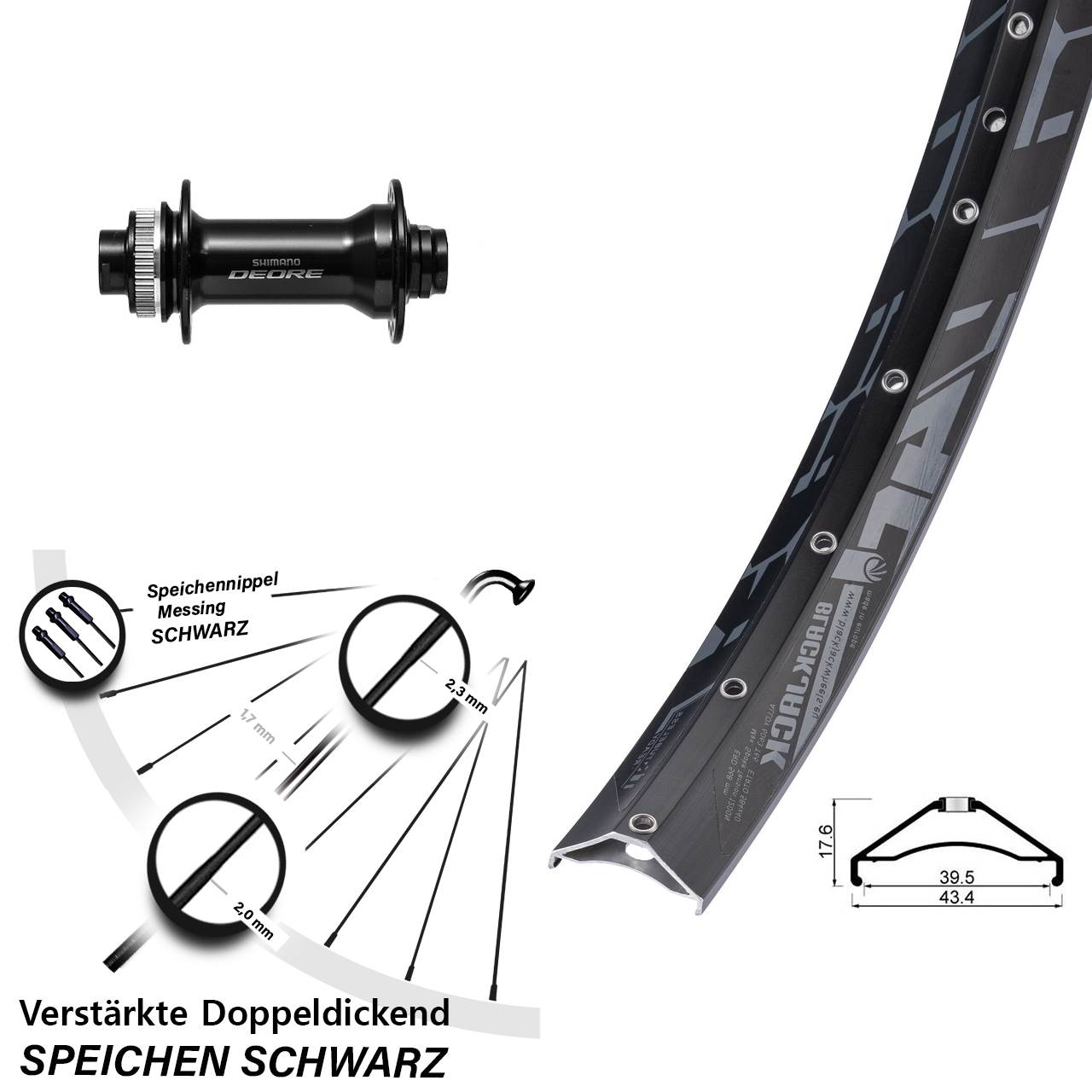 27,5 Zoll Rodi Ready 40 Shimano Deore Disc Vorderrad 15x110 Boost