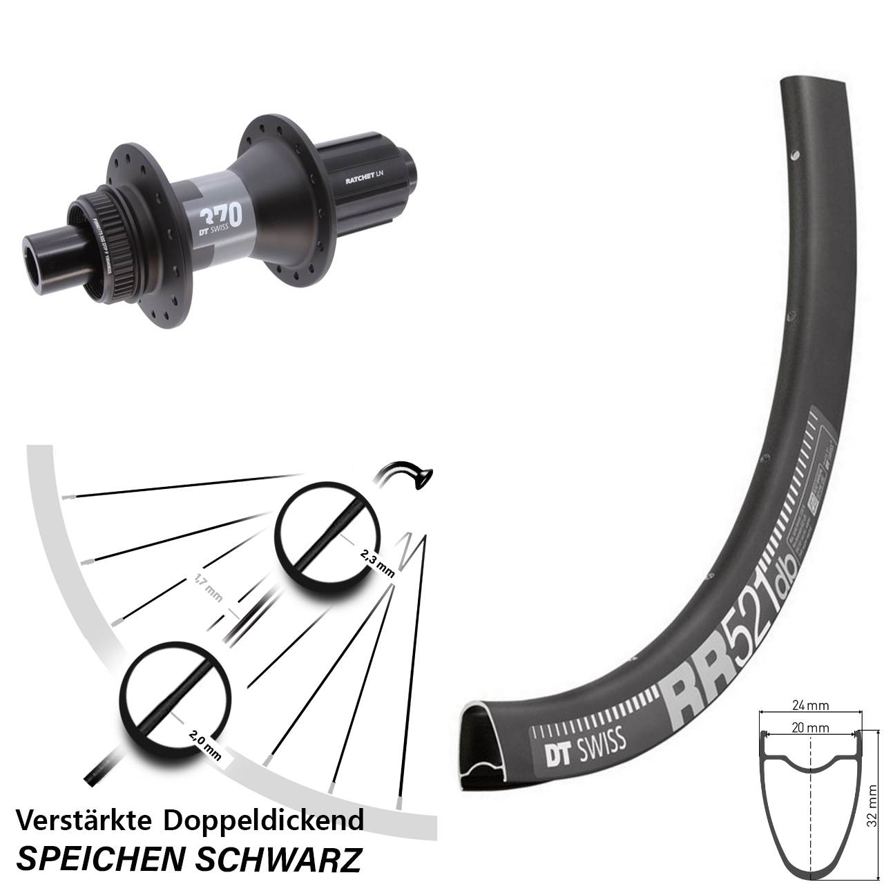 Disc Laufrad 28 Zoll DT Swiss RR521-370 11-12 fach 12x142