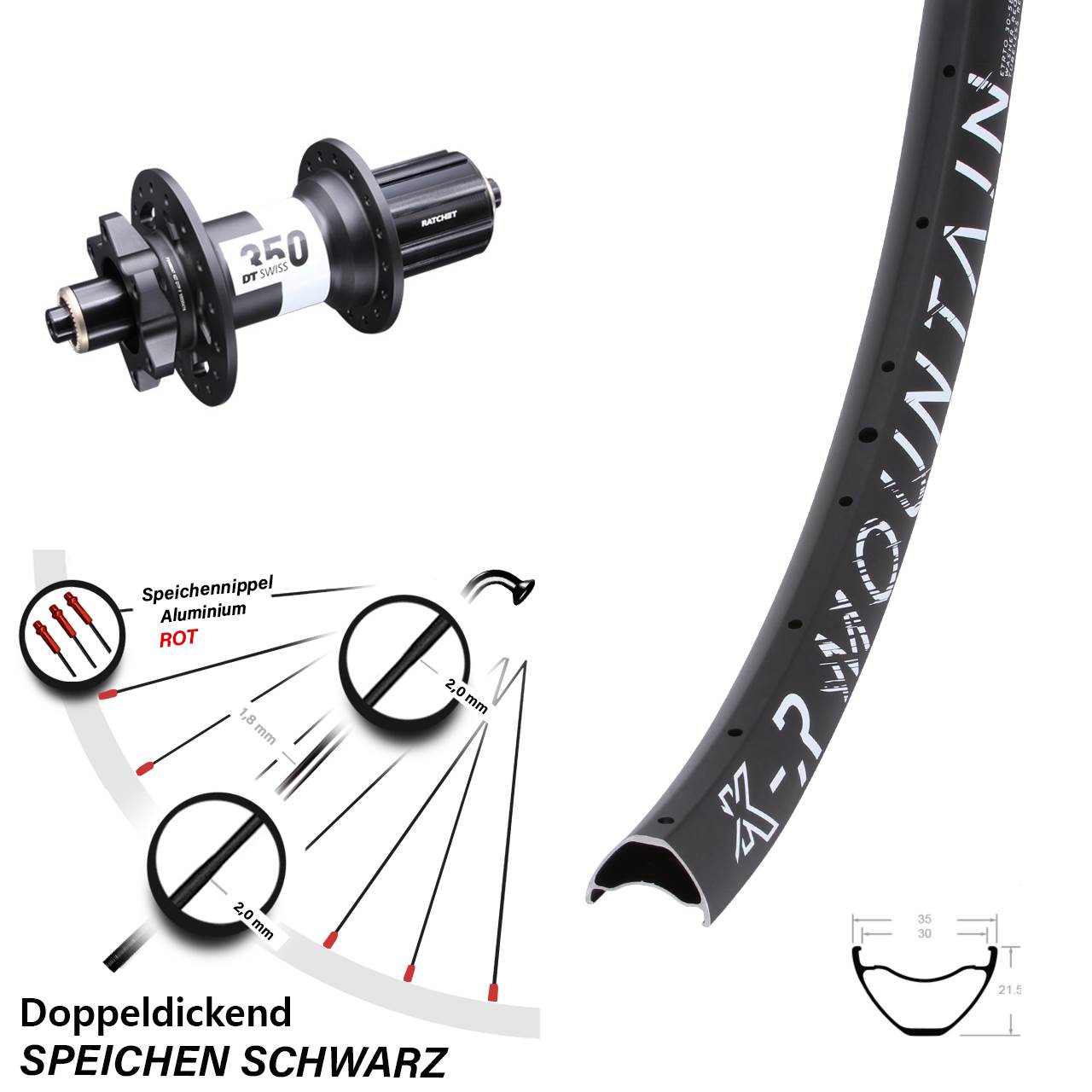 Hinterrad 6-Loch für Schnellspanner 29 Zoll KX-R Mountain DT Swiss 350 8-11 fach HG