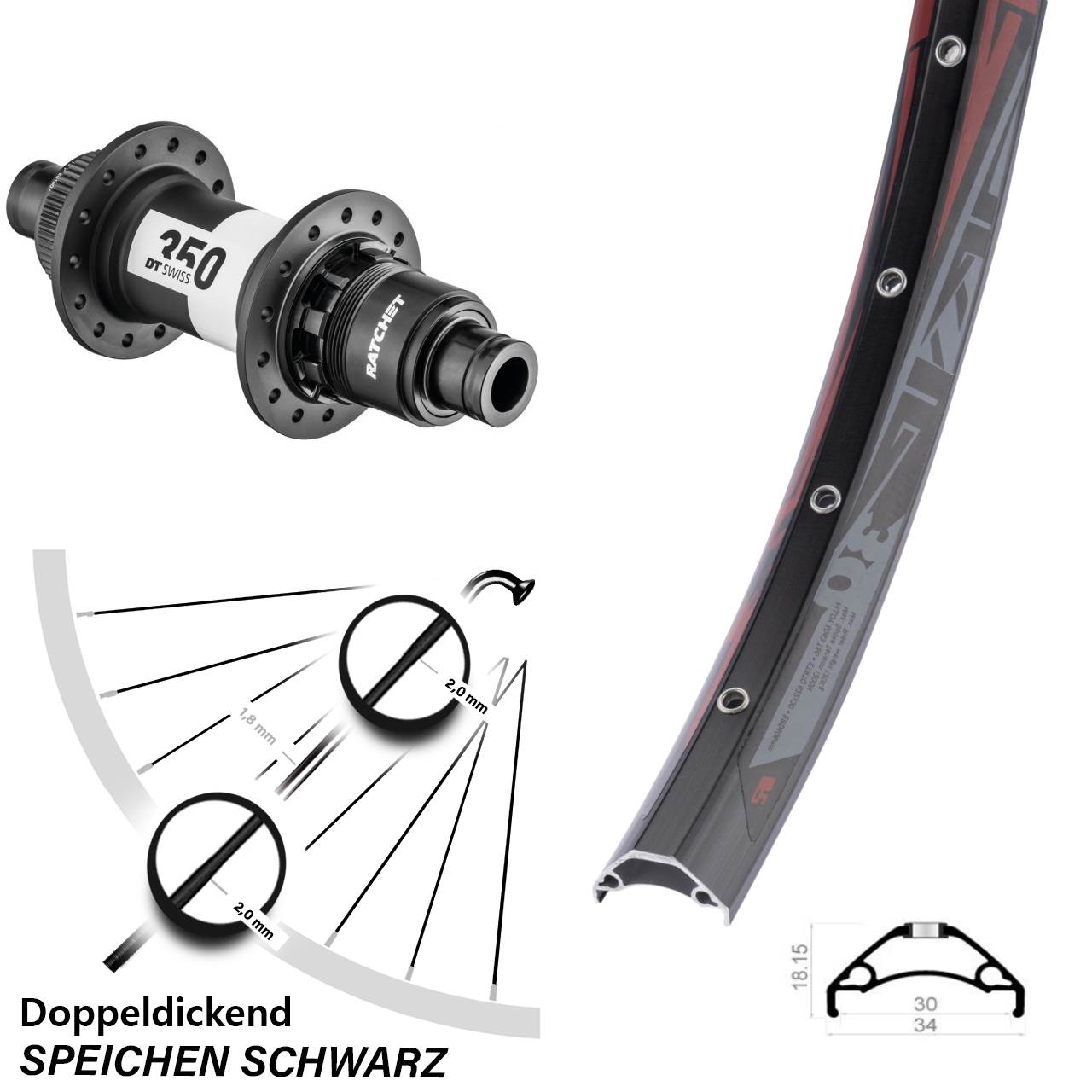 Centerlock Hinterrad 12x142 29 Zoll Rodi TRYP 30 DT Swiss 350 XD