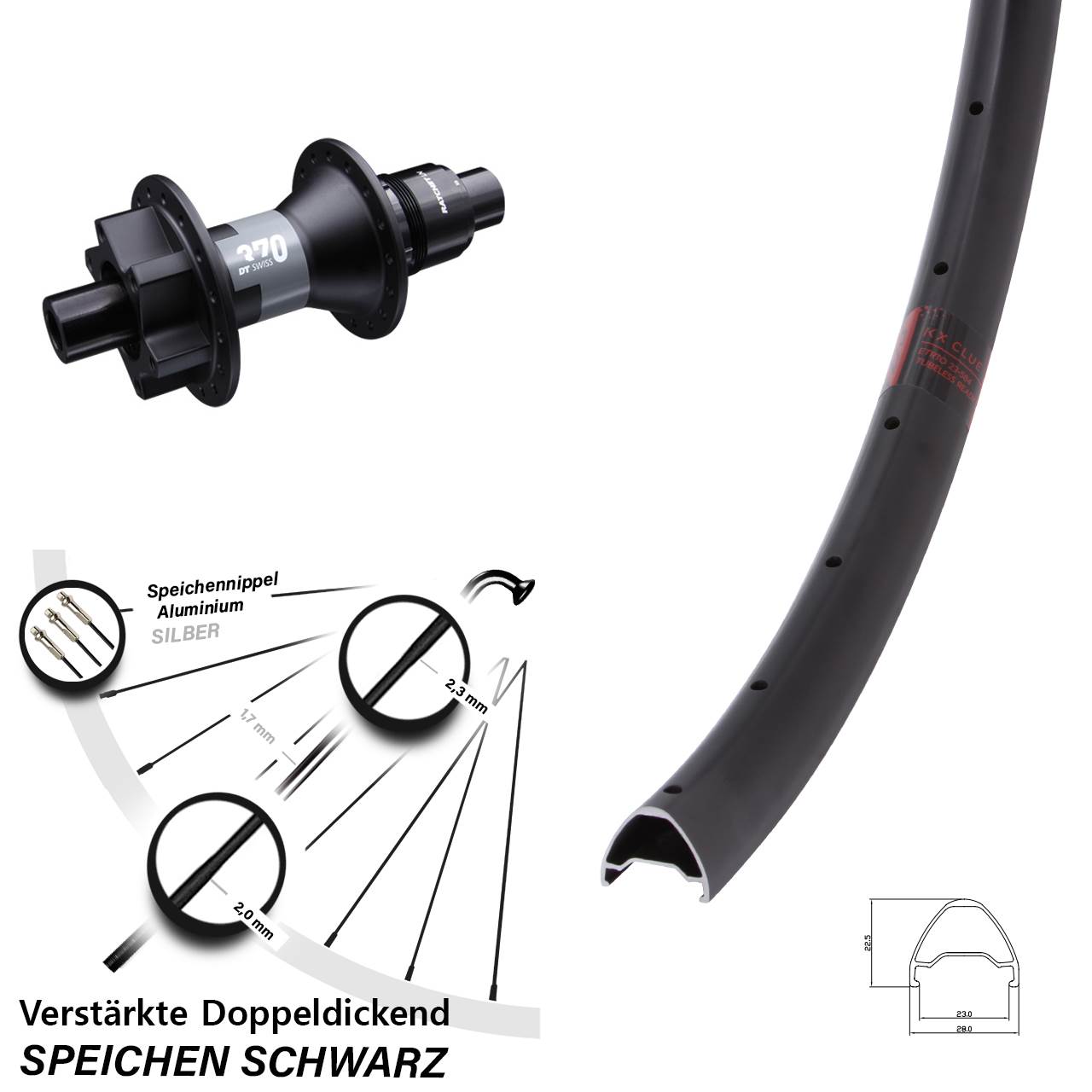 26 Zoll KX Clue DT Swiss 370 Hinterrad 6-Loch 12x142 SRAM XD