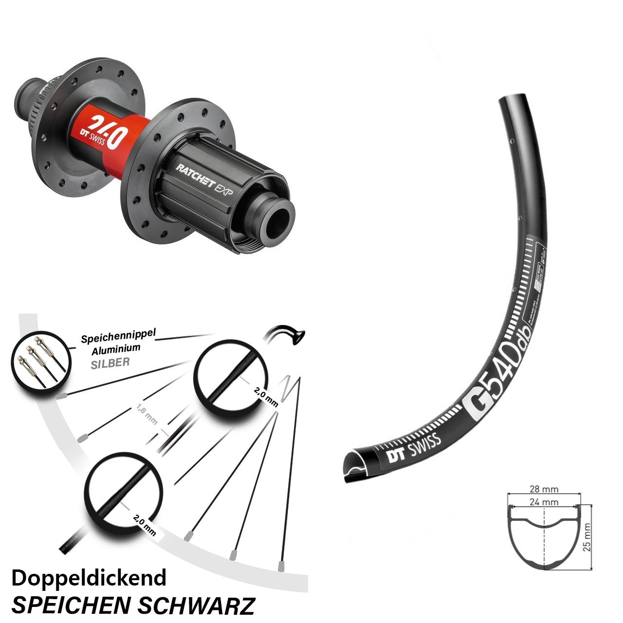 Gravel Hinterrad 28-29 Zoll G 540 DT Swiss 240 EXP Steckachse Centerlock 11-fach Road