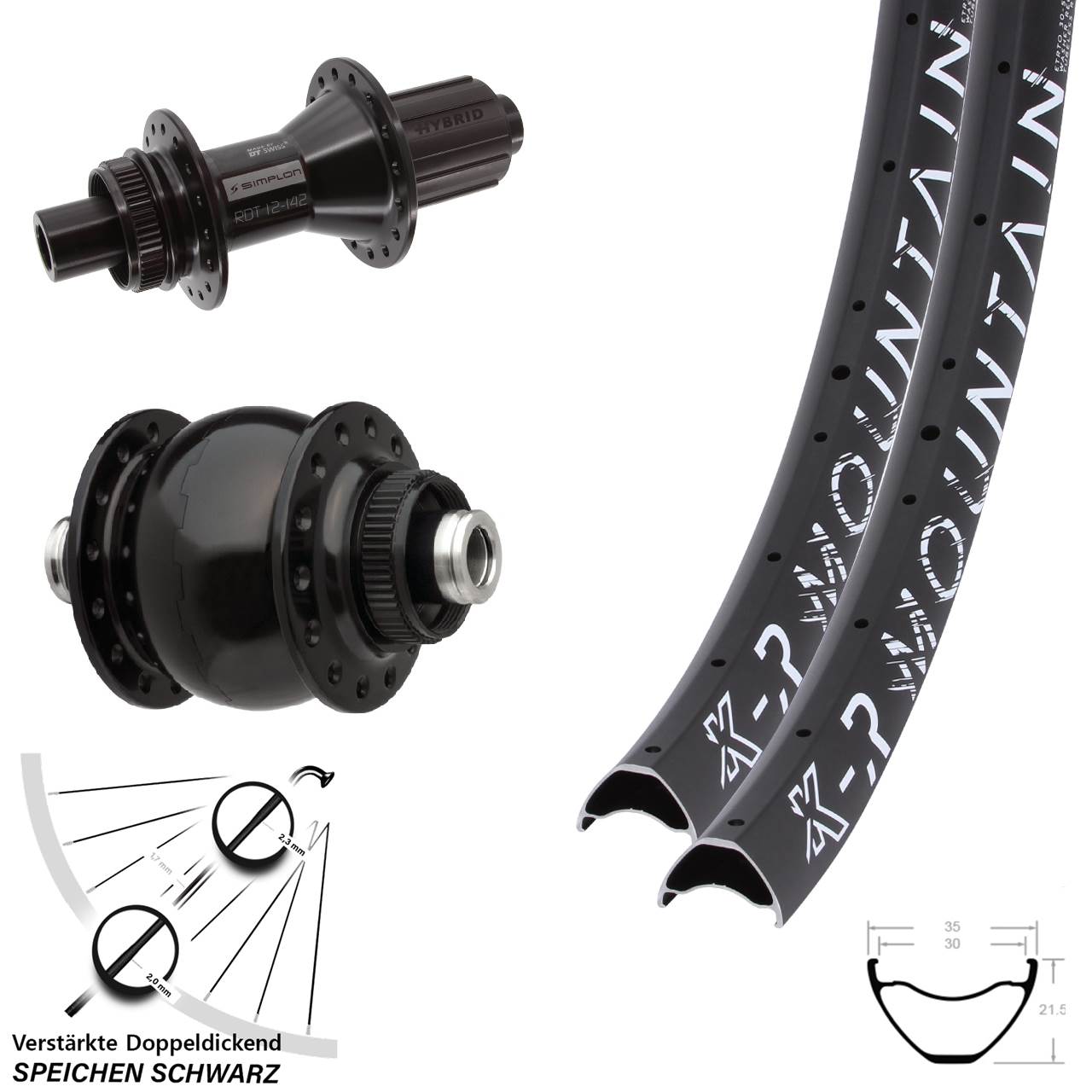 Disc Laufradsatz 27,5 Zoll KX-R Mountain DT Swiss 370 Hybrid SONdelux 8-11 fach 12x100/142