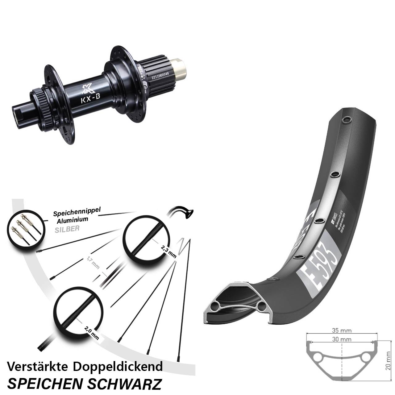 Disc Laufrad 29 Zoll DT Swiss E593 KX-B Micro Spline 12x148 Boost