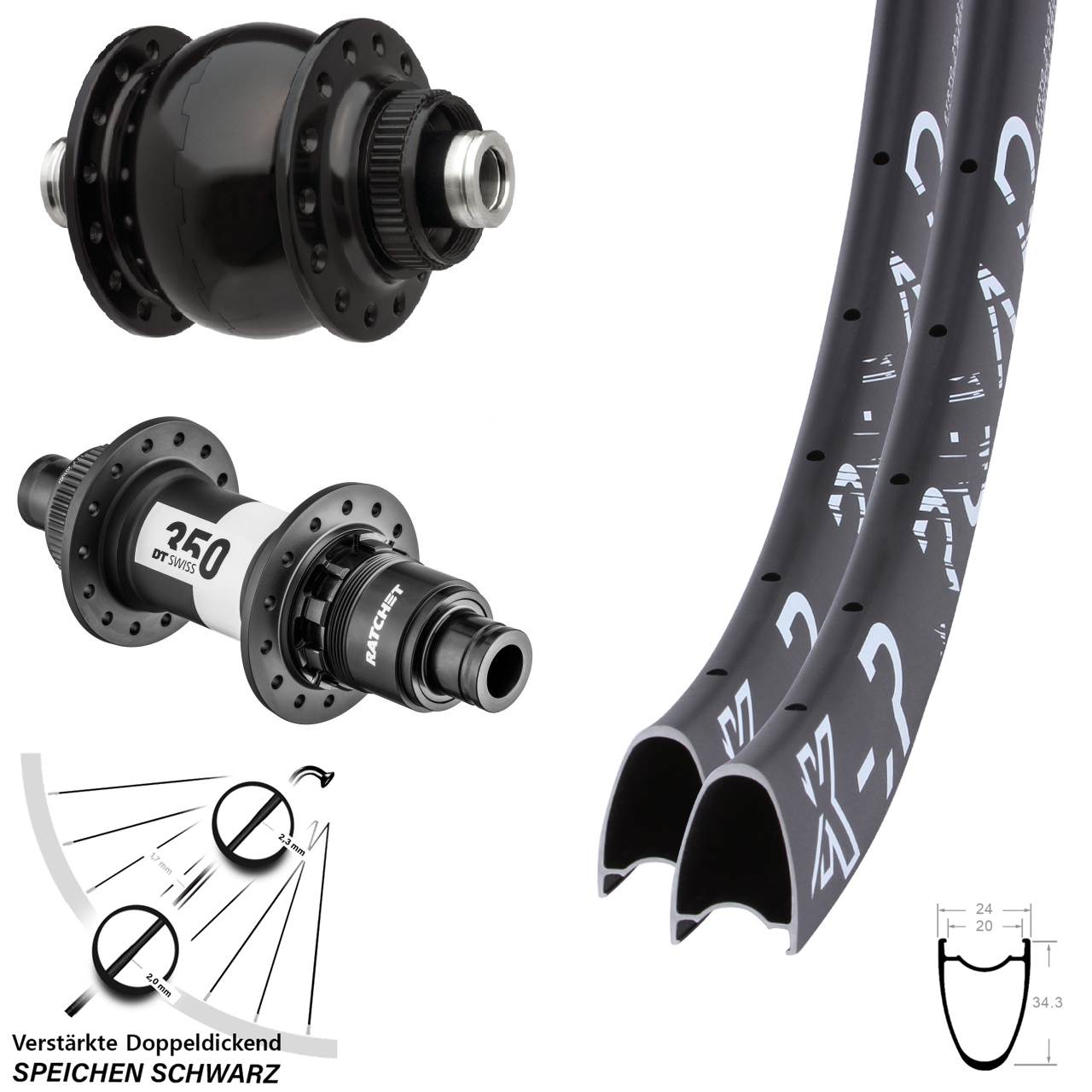 Disc Laufrad-Satz 12x100/142 29 Zoll KX-R Road DT Swiss 350 Ratchet 36 SON 28 SRAM XDR