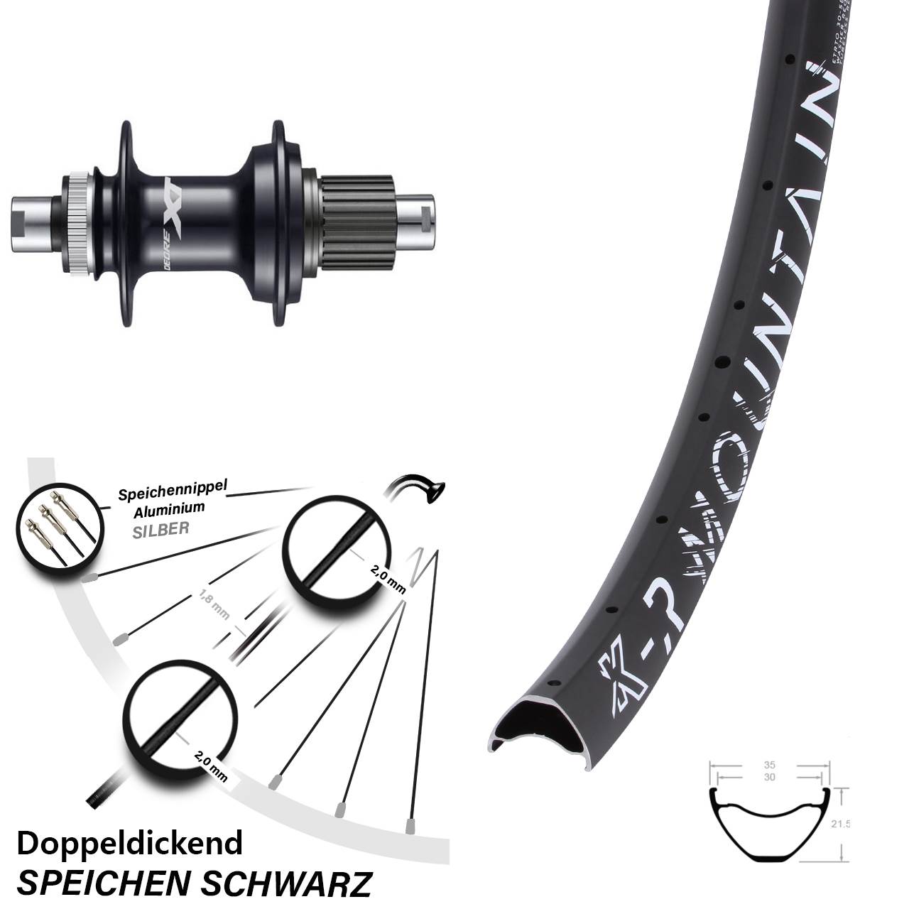KX-R Mountain Shimano FH-M8110 29 Zoll Disc Hinterrad 12x142 Micro Spline