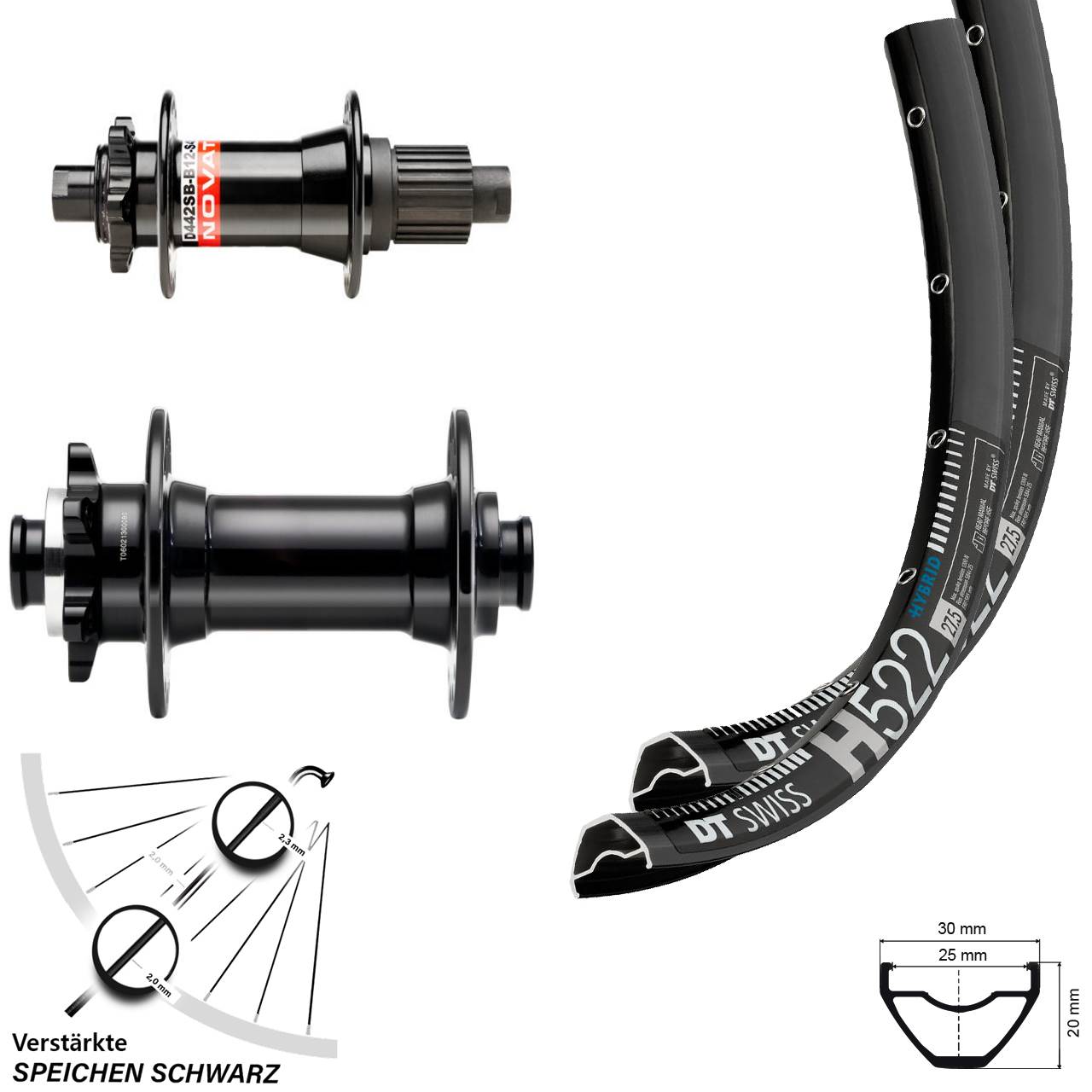 Laufradsatz 6-Loch 28 Zoll DT Swiss H 522 Novatec Micro Spline 15x110 12x148 Boost