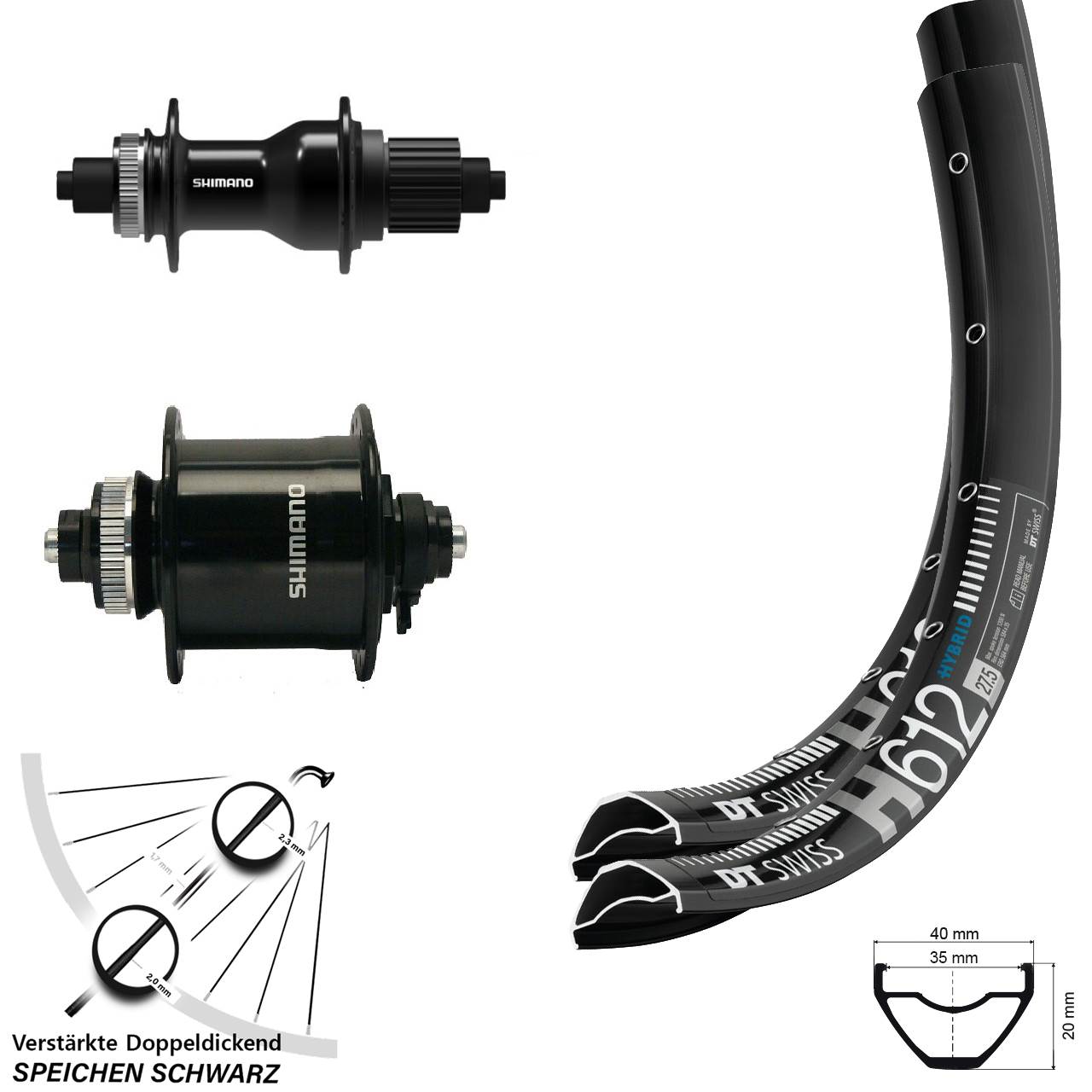 27,5 Zoll DT Swiss H612 DH-UR700-3D FH-QC500 Disc Laufrad-Satz QR Micro Spline