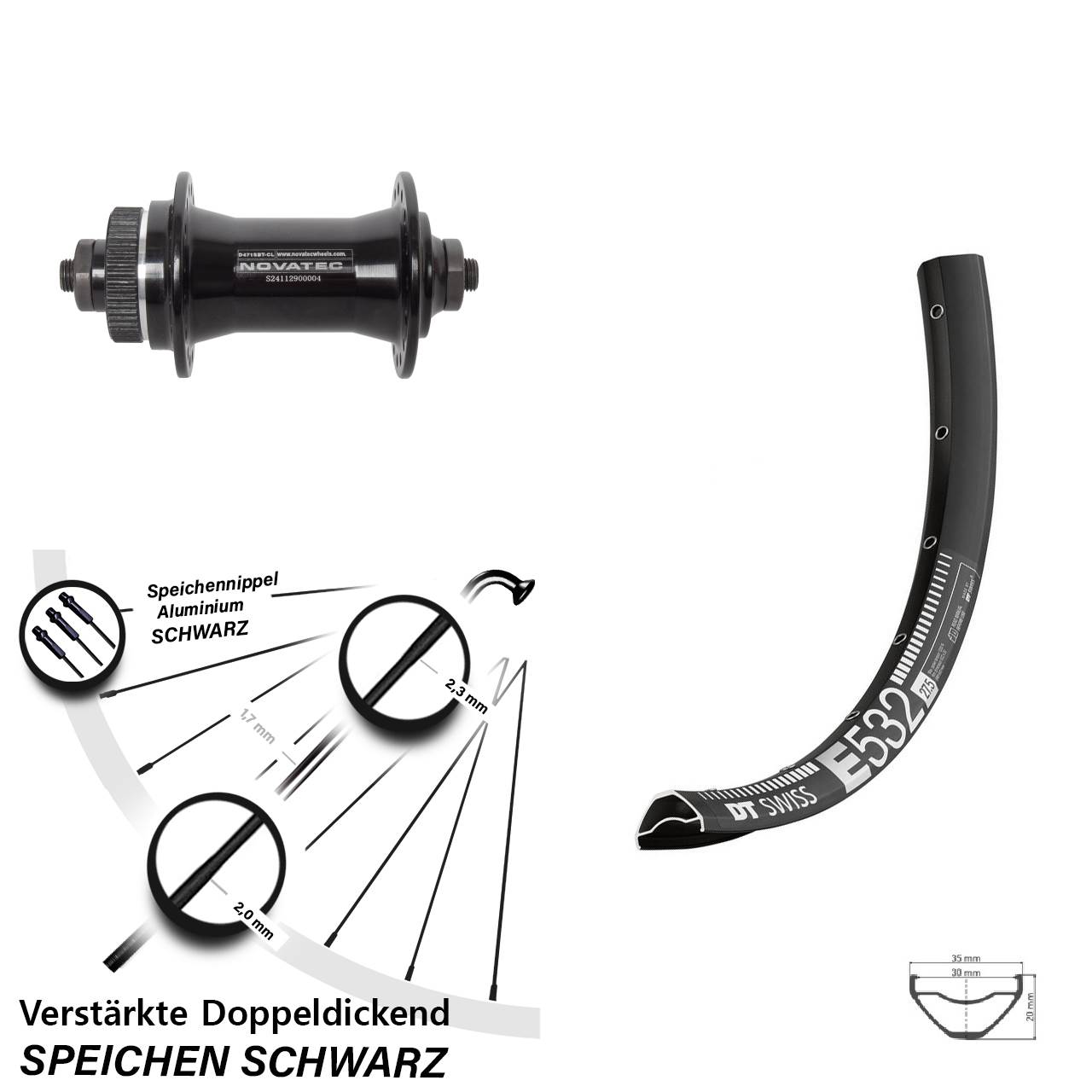 DT Swiss E532 Novatec D471 29 Zoll Centerlock Vorderrad für Schnellspanner