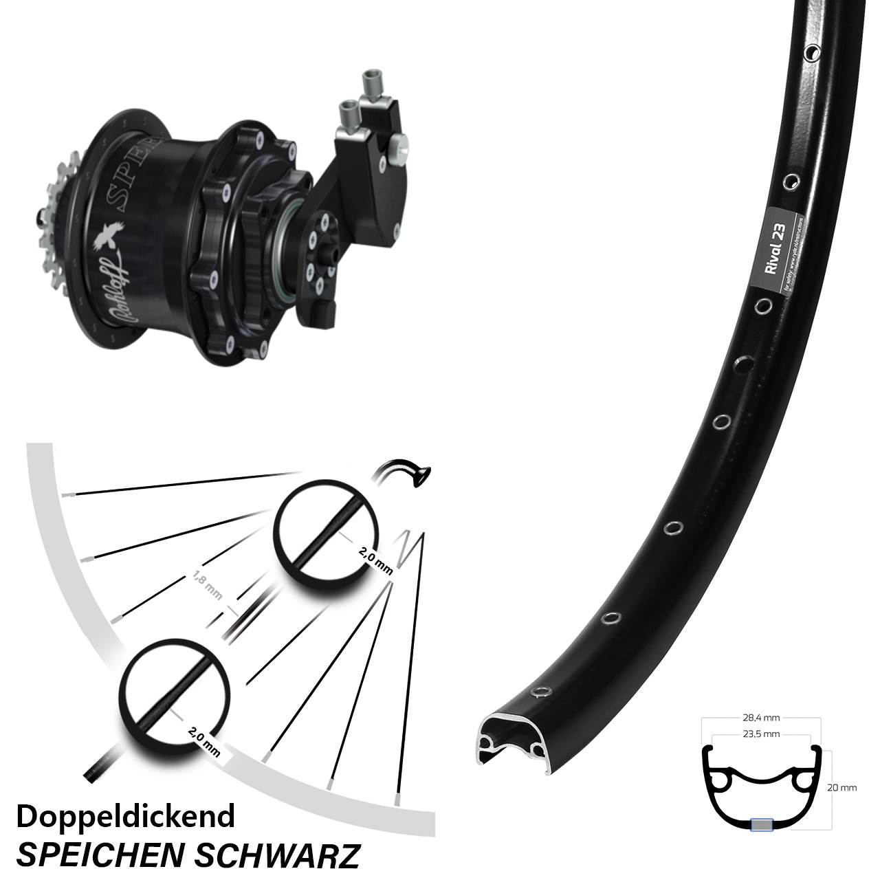 Disc Hinterrrad 27,5 Zoll Ryde Rival 23 Rohloff CC DB OEM Tandem