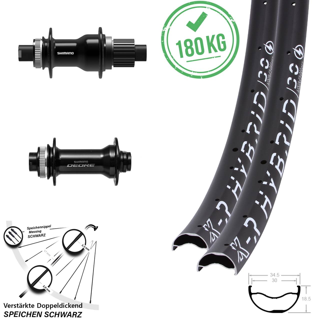 Disc Laufradsatz 29 Zoll KX-R Hybrid 30 Shimano FH-TC500 Boost HB-M6010-B Micro Spline