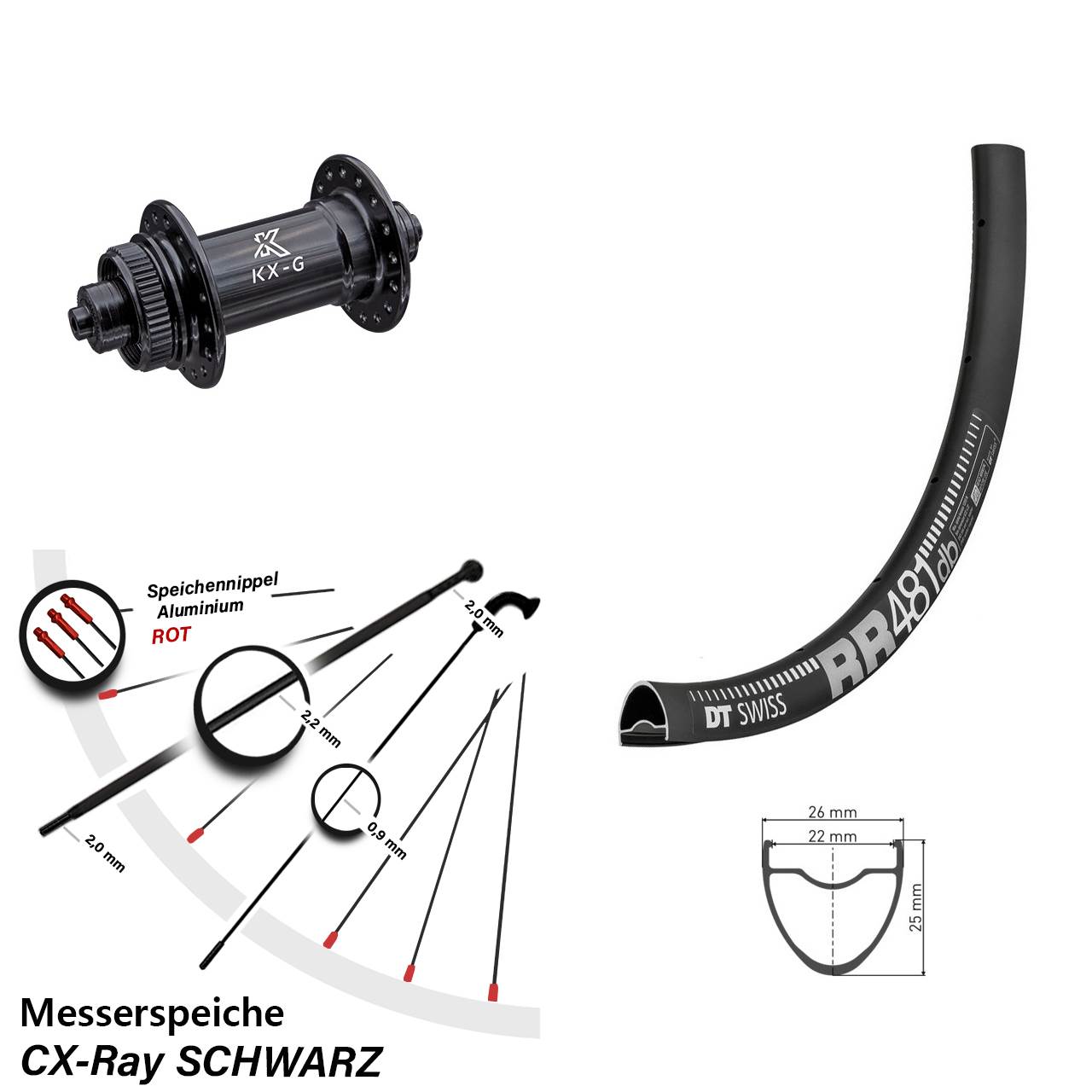 28 Zoll DT Swiss RR481 KX-G Disc Vorderrad QR CX-Ray
