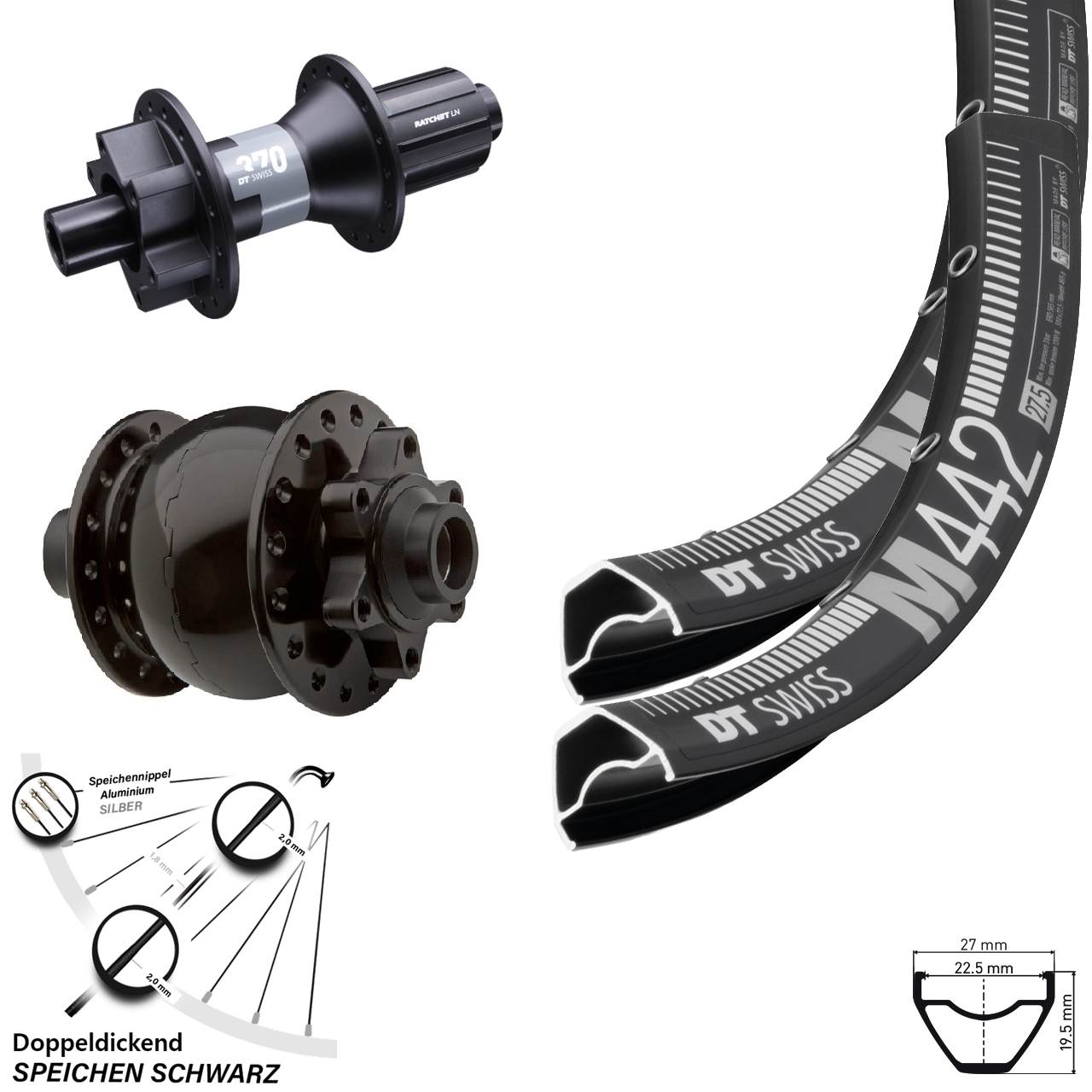 Disc Laufradsatz DT Swiss M442-370 SON 28 Zoll 8-11 fach HG 15x100 12x142