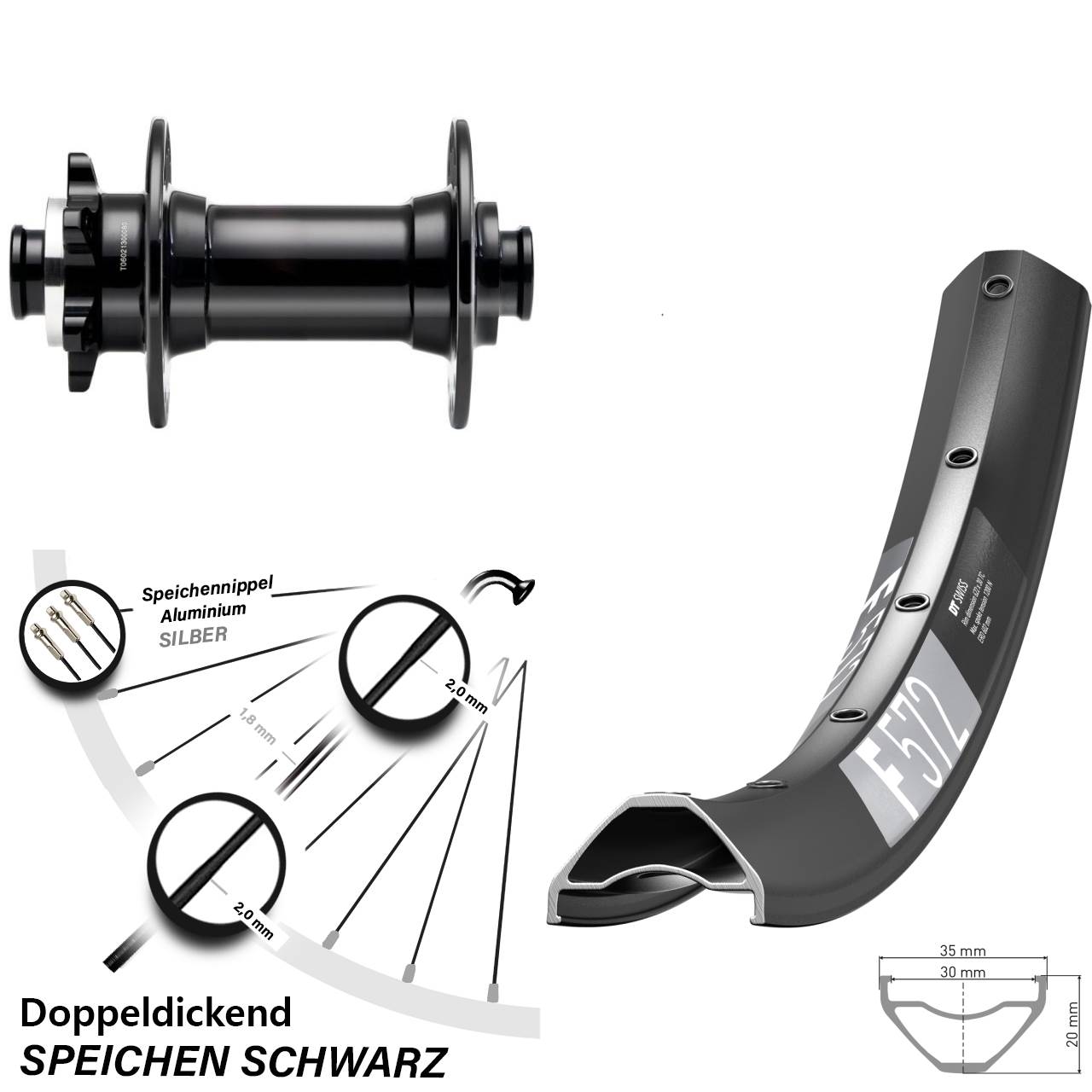 29 Zoll DT Swiss F572 Novatec D341-B15 6-Loch Vorderrad 15x110 Boost