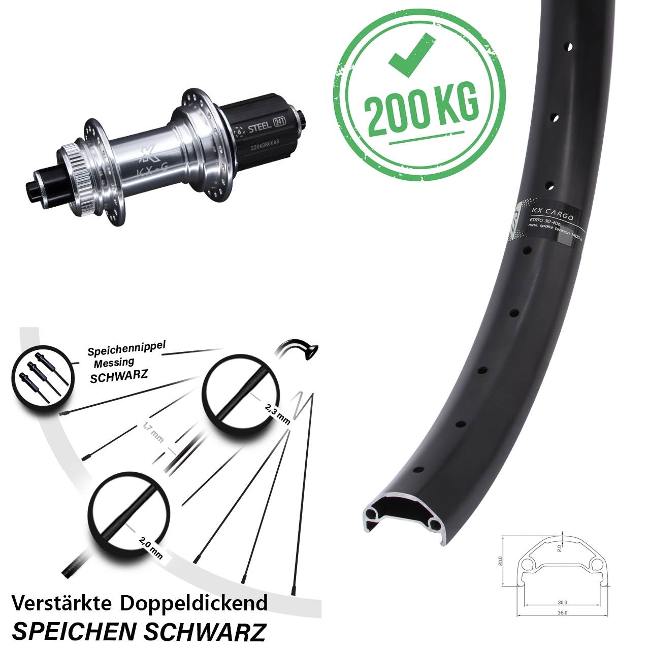 Disc Hinterrad QR 20 Zoll KX-GS Cargo verstärkt 8-12 fach HG