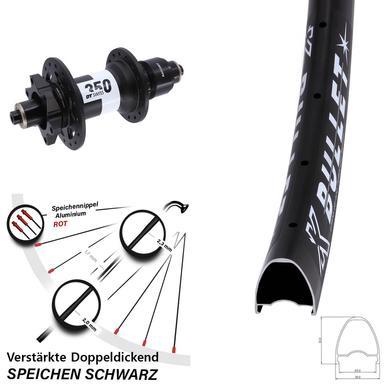 6-Loch Hinterrad 29 Zoll KX Bullet DT Swiss 350 XD 11-12 fach für Schnellspanner