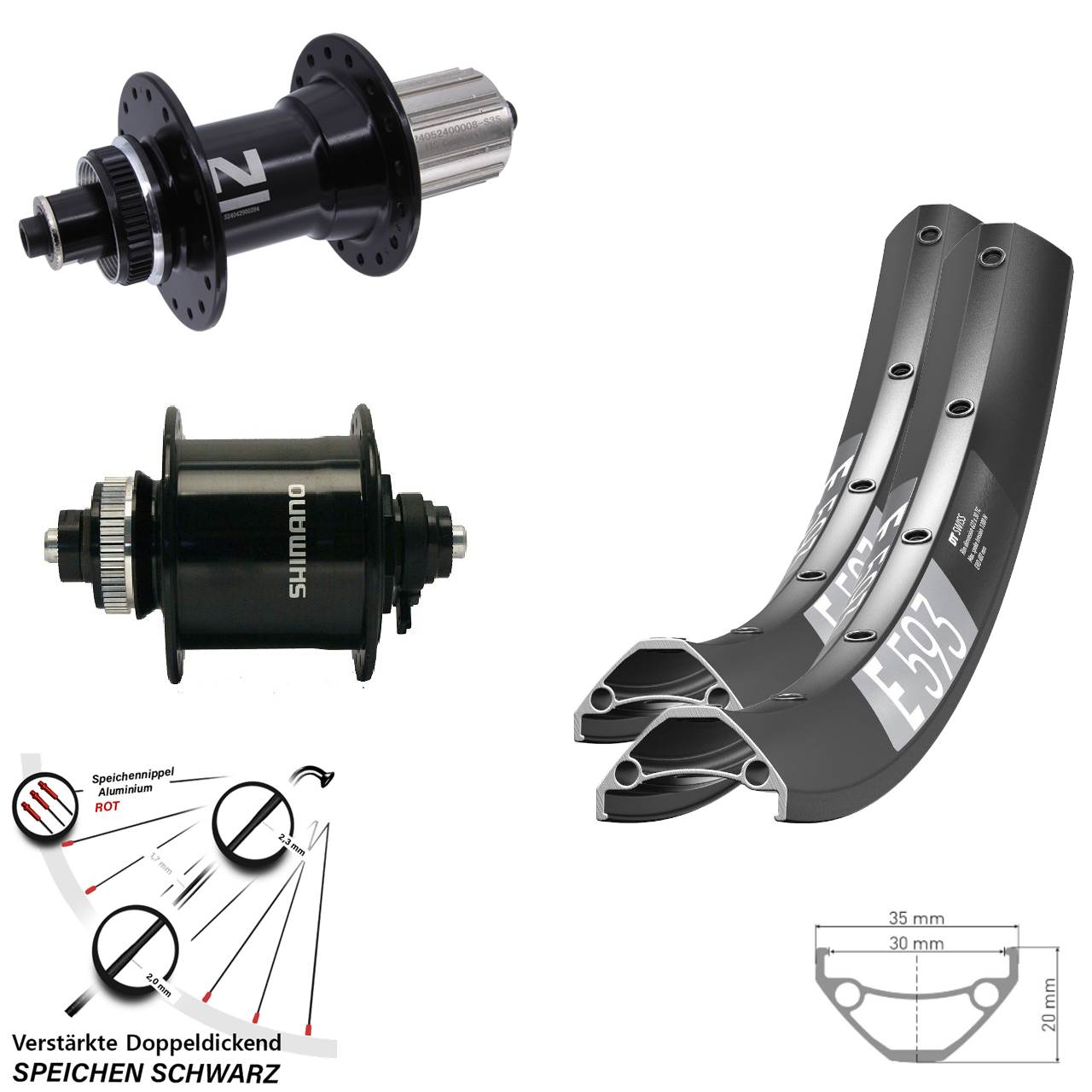 Laufradsatz Centerlock 29 Zoll DT Swiss E593 Novatec D042 Shimano DH-UR700 8-12 fach QR