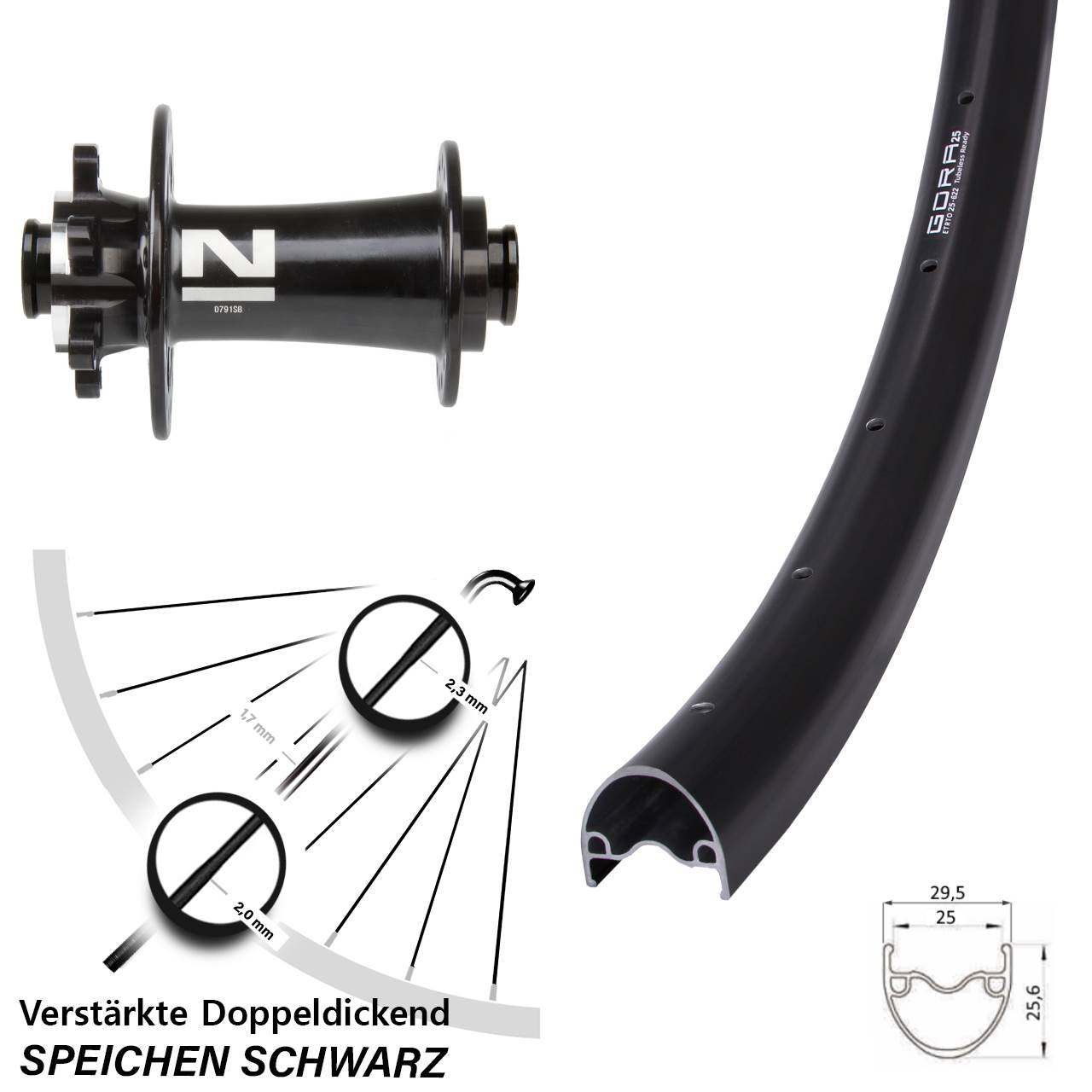 Vorderrad 6-Loch 12x100 28 Zoll Gora 25 Novatec D791