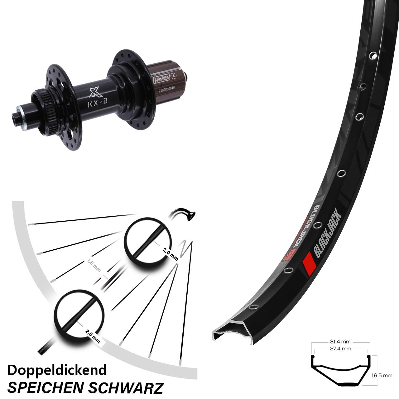 650B Rodi Ready 27 KX-B Boost Disc Hinterrad für Schnellspanner Boost 8-12 fach HG