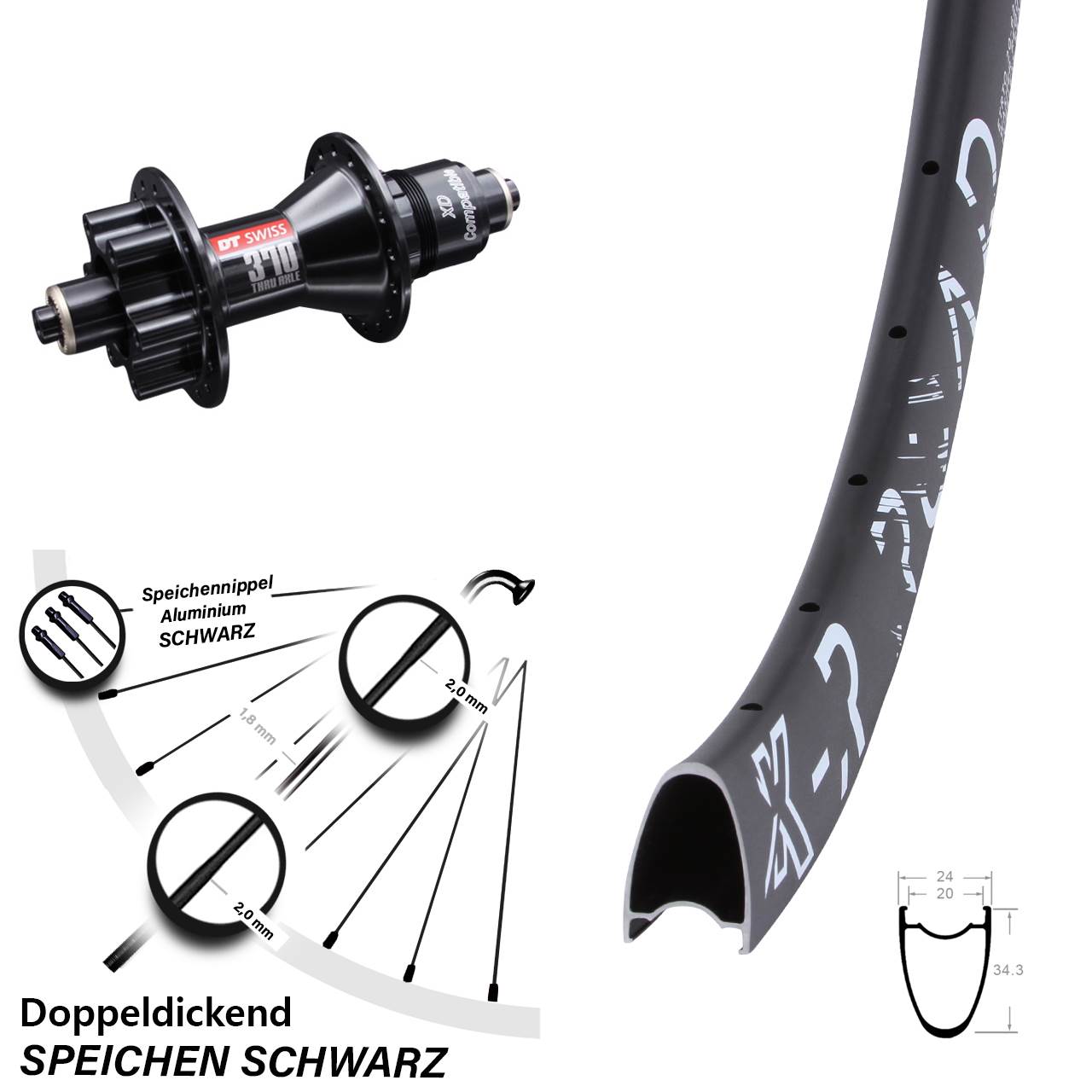KX R Road DT Swiss 370 28 Zoll Hinterrad 6-Loch XD QR