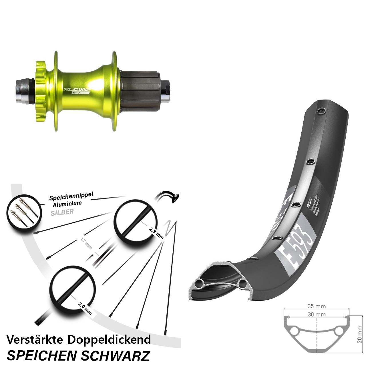 DT Swiss E 593 XLC grün 27,5 Zoll Disc Hinterrad 12x142 8-11 fach