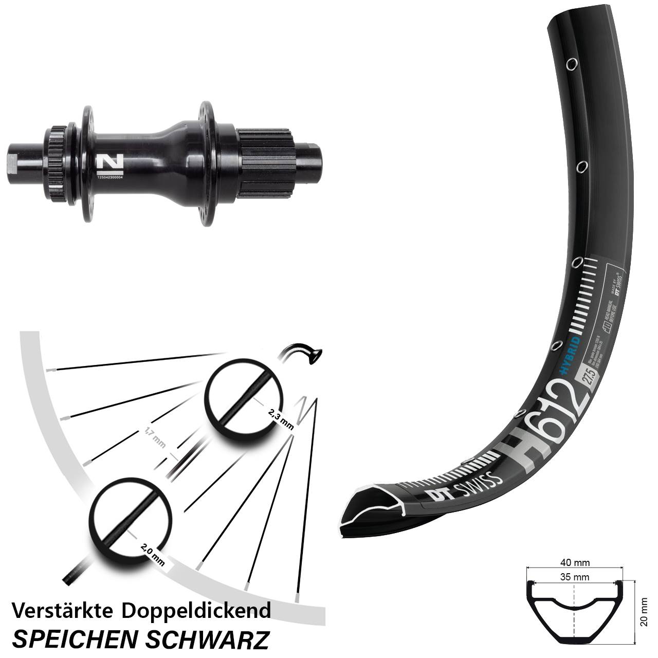 DT Swiss H612 Novatec D792 27,5 Zoll Centerlock Hinterrad 12x142 Shimano Micro Spline