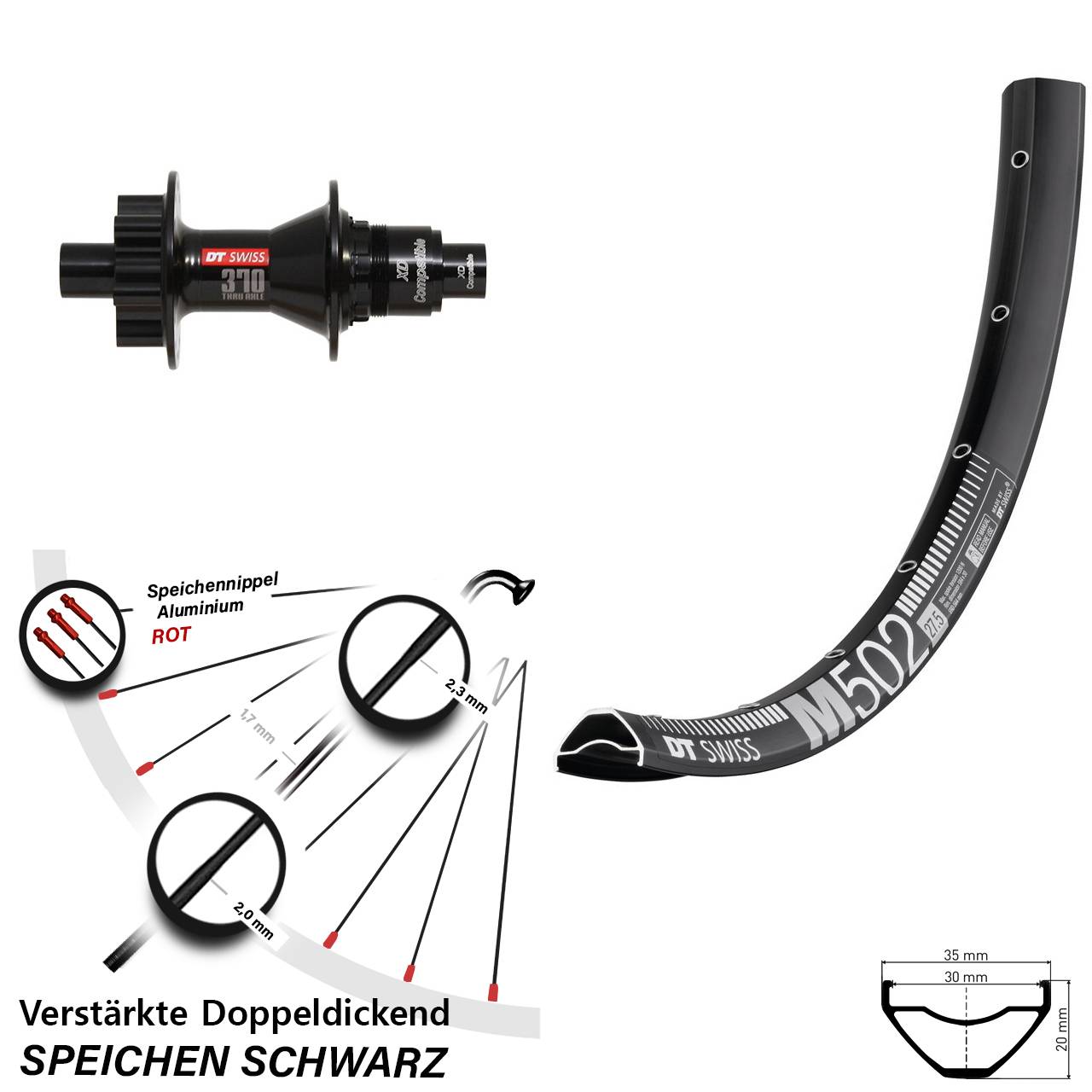 Disc Hinterrad 12x142 29 Zoll MTB M 502 DT Swiss 370 XD 11-12 fach