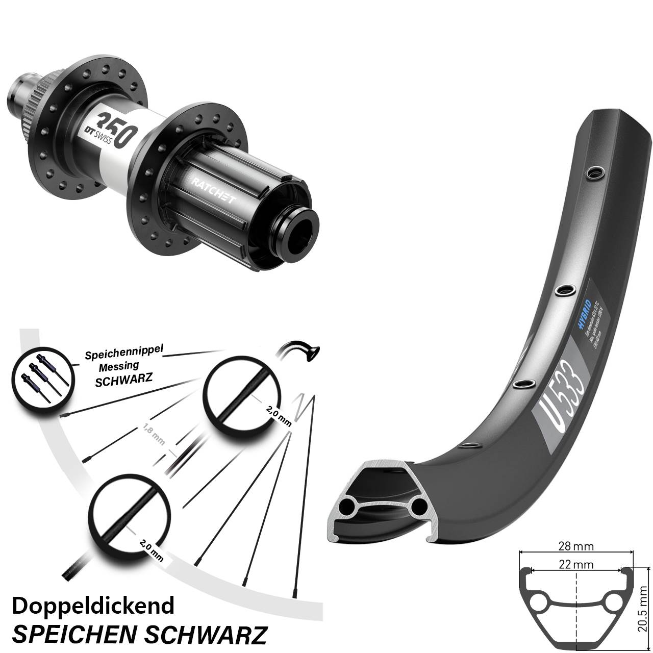 Disc Hinterrad 28-29 Zoll DT Swiss U533-350 8-11 fach 12x142