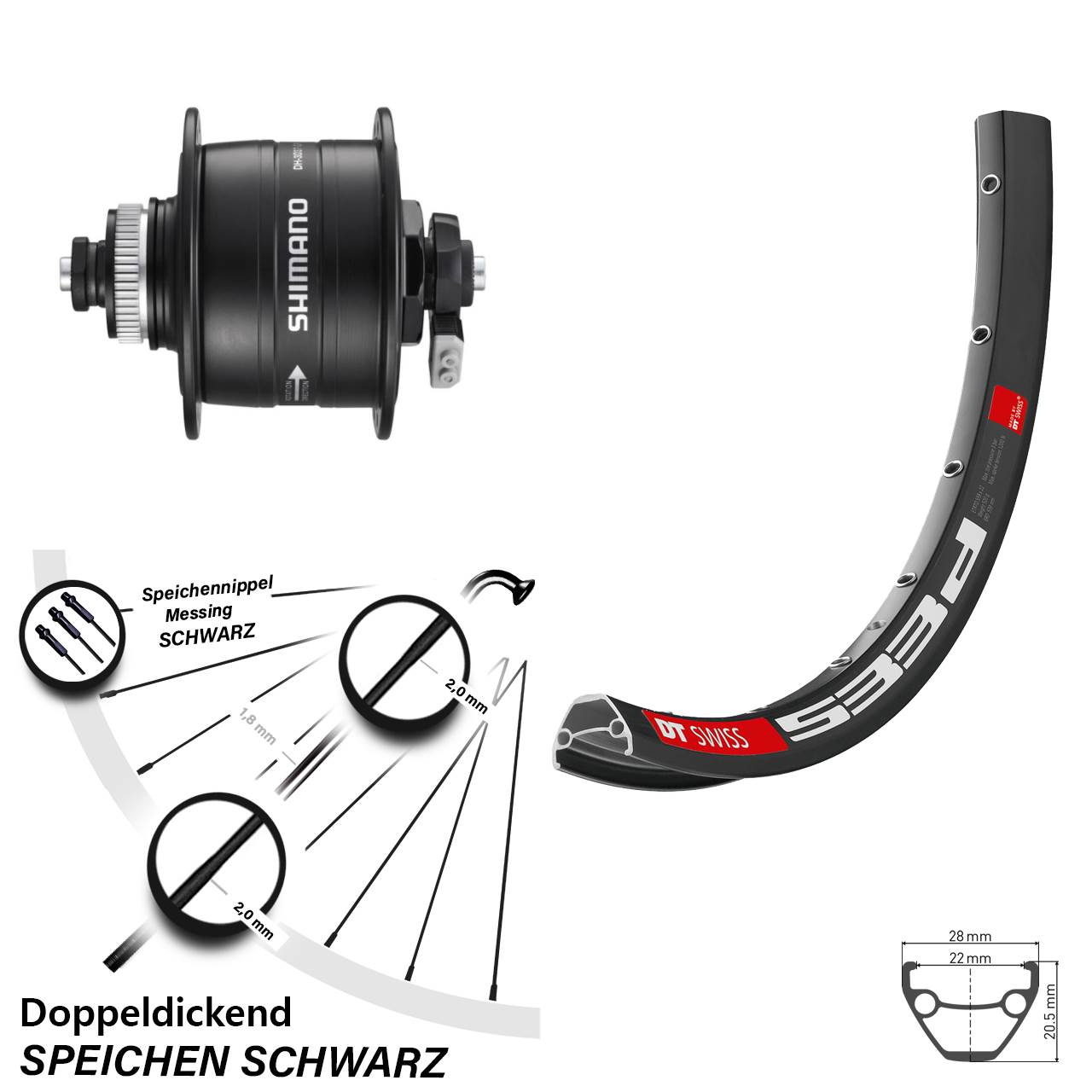 DT Swiss 533d Shimano DH-3D37 29 Zoll Disc Vorderrad mit Nabendynamo QR