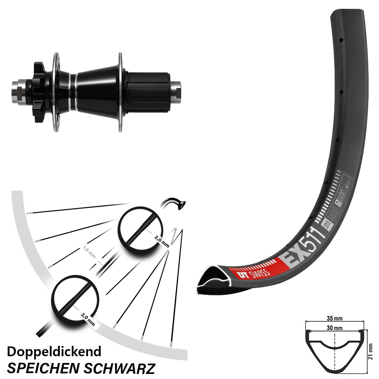 27,5 Zoll Hinterrad Formula DT Swiss EX 511 für Steckachse 6-Loch 8-11 fach