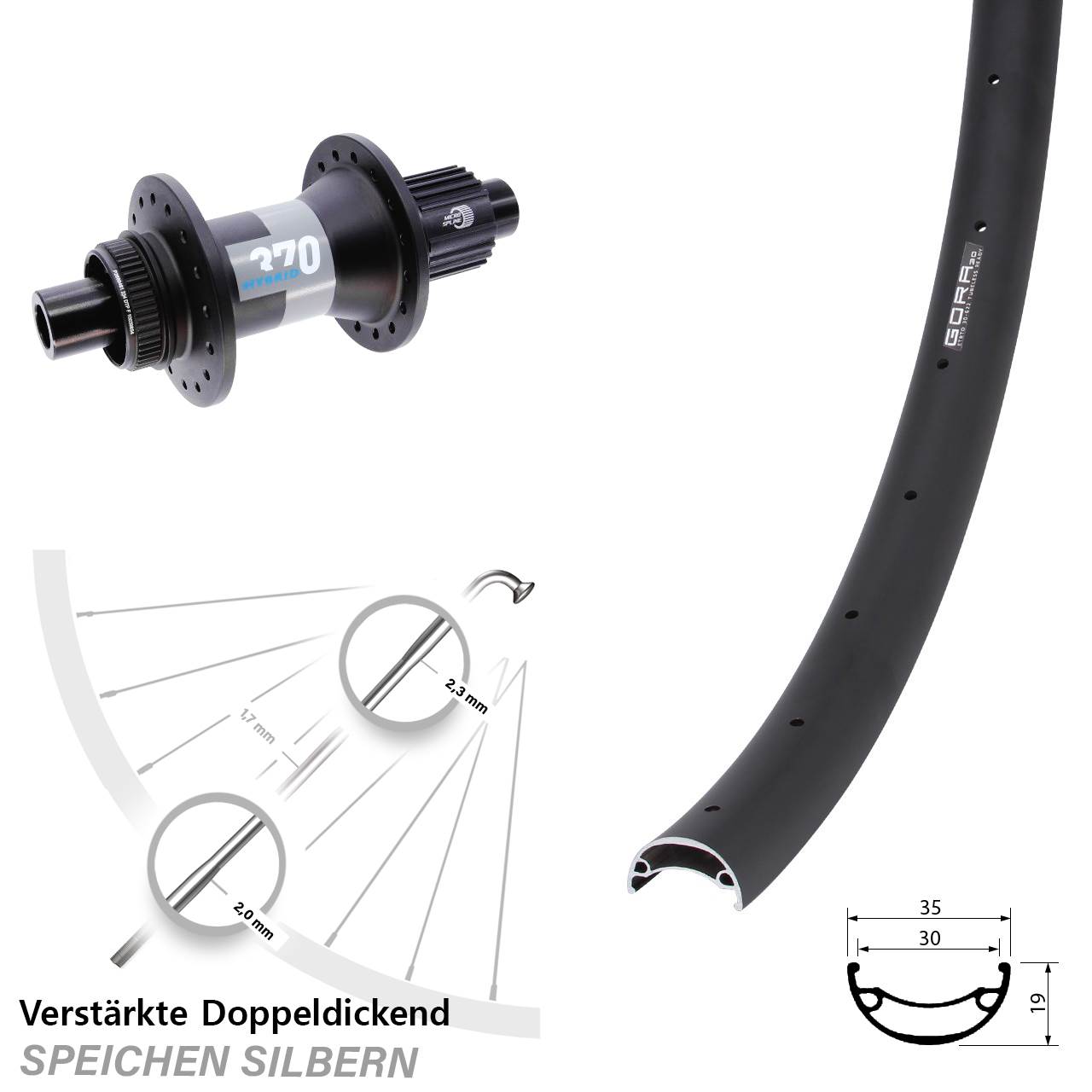 Boost Hinterrad Centerlock 12x148 29 Zoll Gora 30 DT Swiss 370 Hybrid Shimano Micro Spline