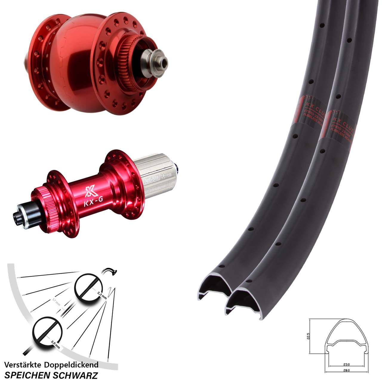 SON 28-29 Zoll KX-G Clue rot Laufrad-Satz für Schnellspanner 8-12 fach HG