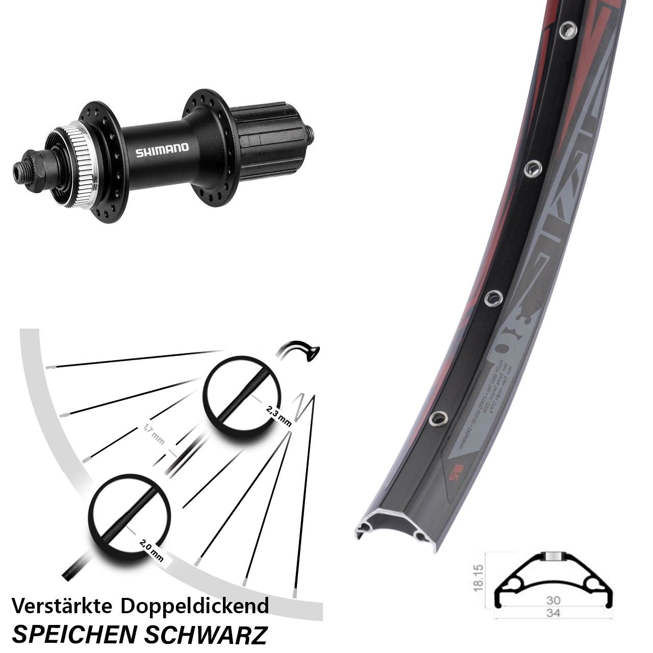 29 Zoll Rodi TRYP 30 Shimano FH-M4050 Hinterrad Centerlock QR 8-11 fach HG