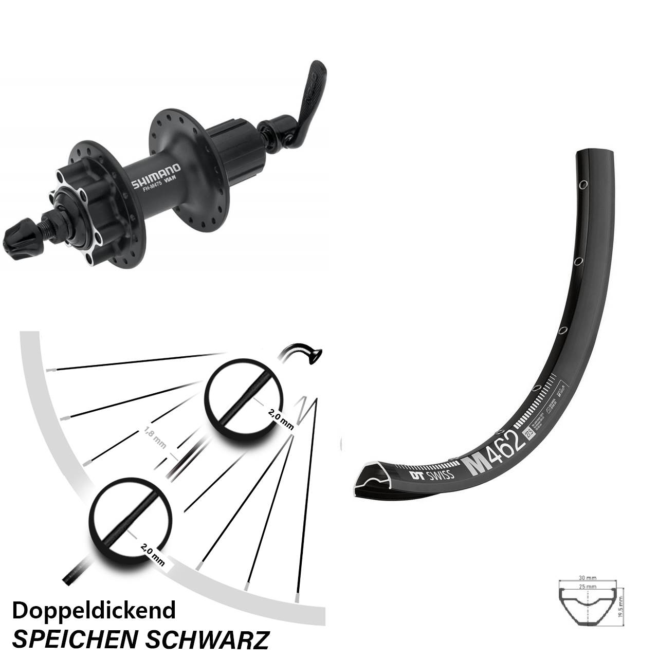 27,5 Zoll DT Swiss M 462 Hinterrad Shimano Alivio