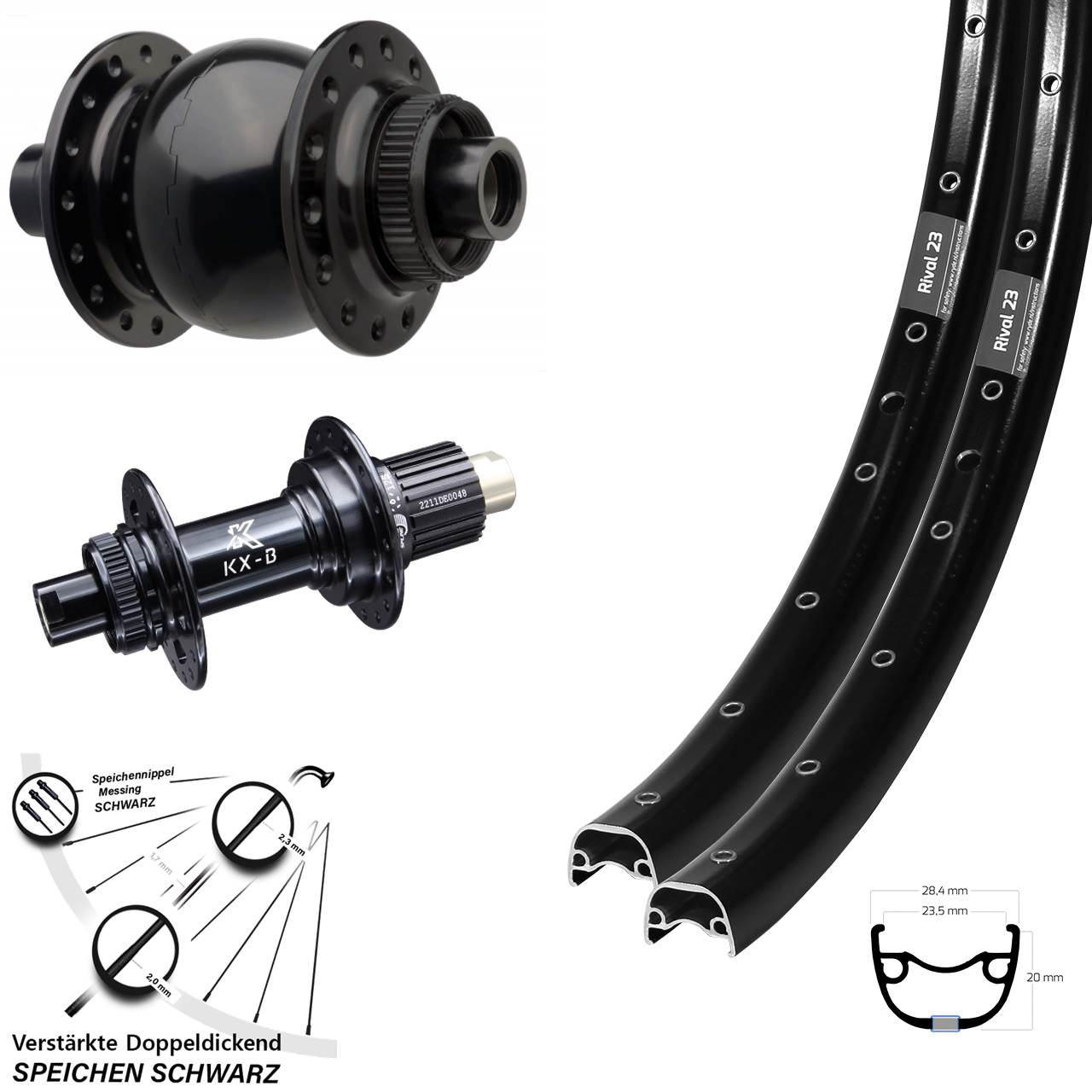 Laufradsatz Centerlock 27,5 Zoll Ryde Rival 23 KX-B SON 28 Micro Spline 15x110 12x148