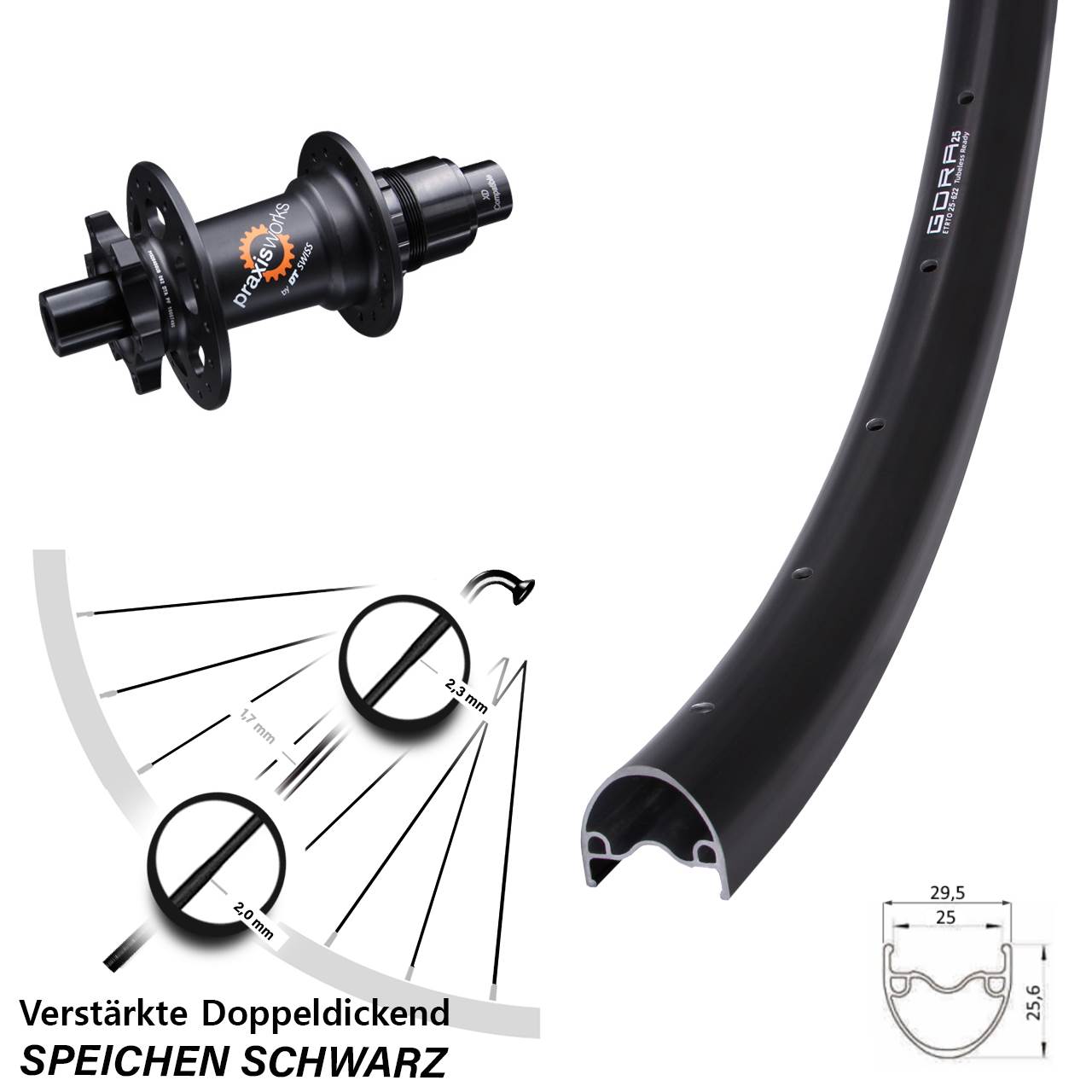 Hinterrad 6-Loch 12x142 28 Zoll Gora 25 DT Swiss 350 SRAM XD