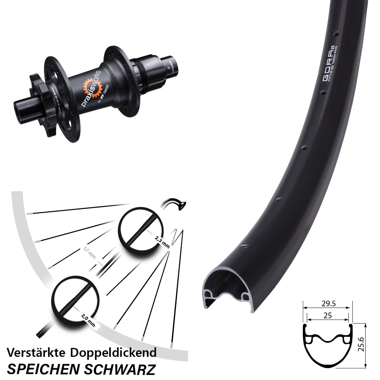 Hinterrad 6-Loch 12x142 28 Zoll Gora 25 DT Swiss 350 SRAM XD
