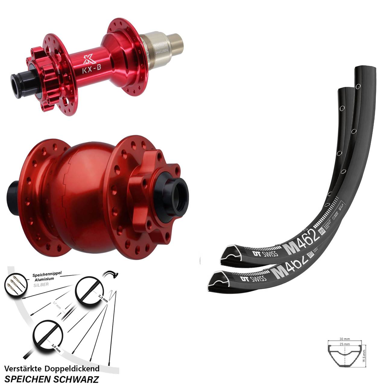 6-Loch Laufradsatz 29 Zoll DT Swiss M462 KX-B rot SON 28 XD 15x110 12x148