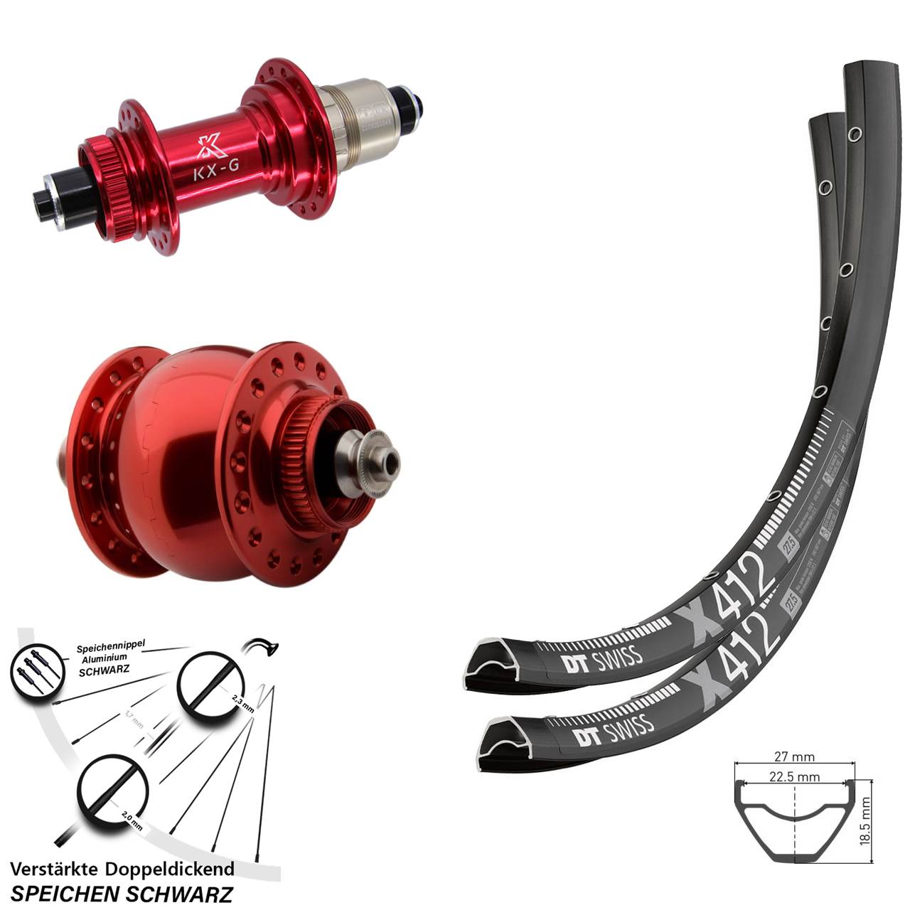 Disc Laufrad-Satz für Schnellspanner 29 Zoll DT Swiss X 412 KX-G rot SON delux SRAM XDR