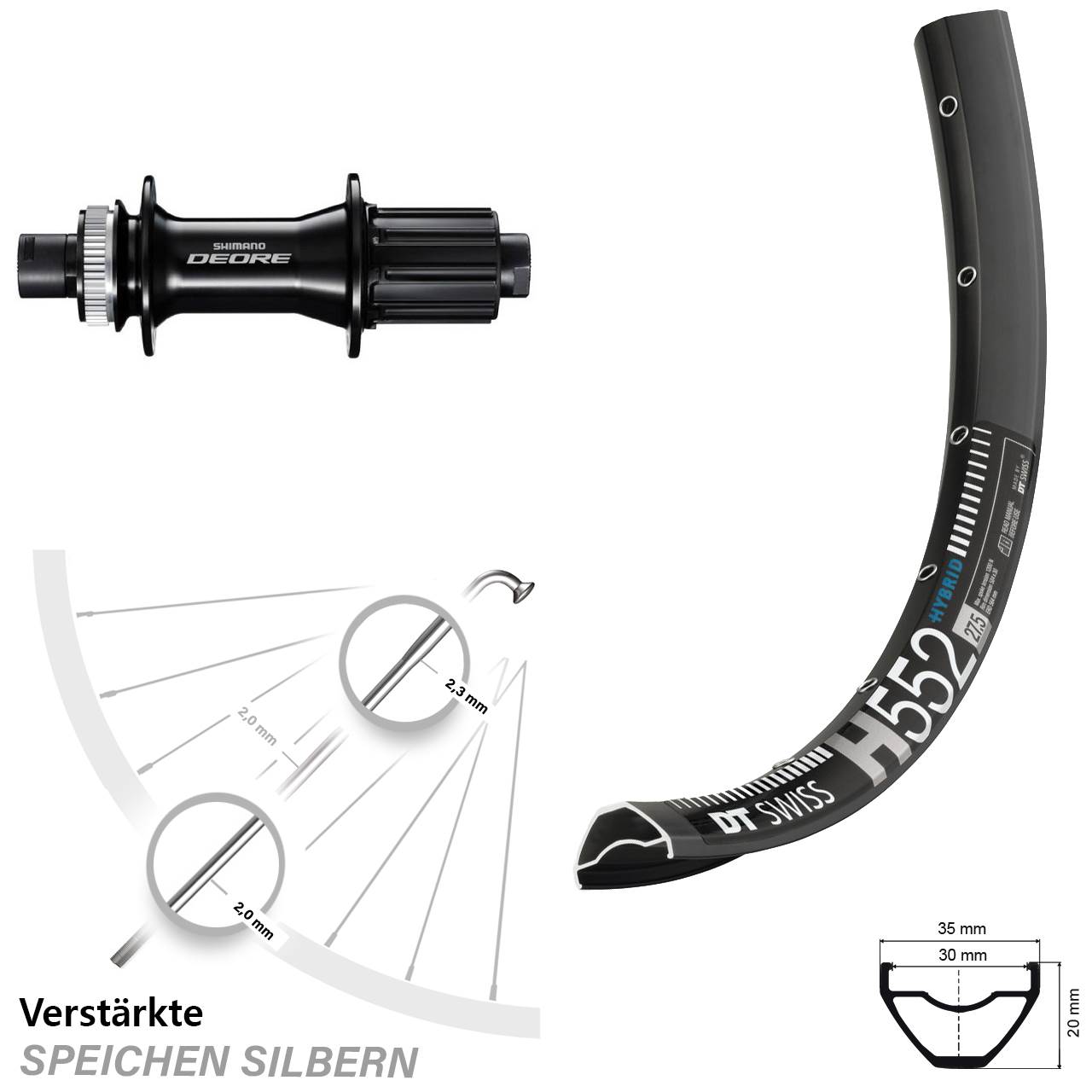 Boost Disc Hinterrad 12x148 27,5 Zoll DT Swiss H 552 Shimano FH-M6010-B 8-11 fach