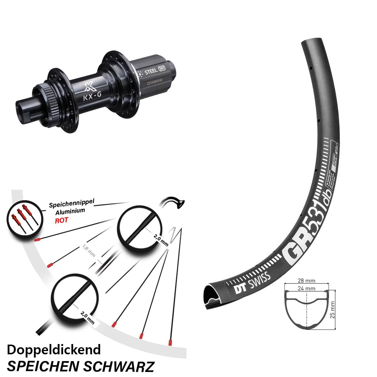 27,5 Zoll Hinterrad DT Swiss GR 531 KX-GS 8-12 fach 12x142