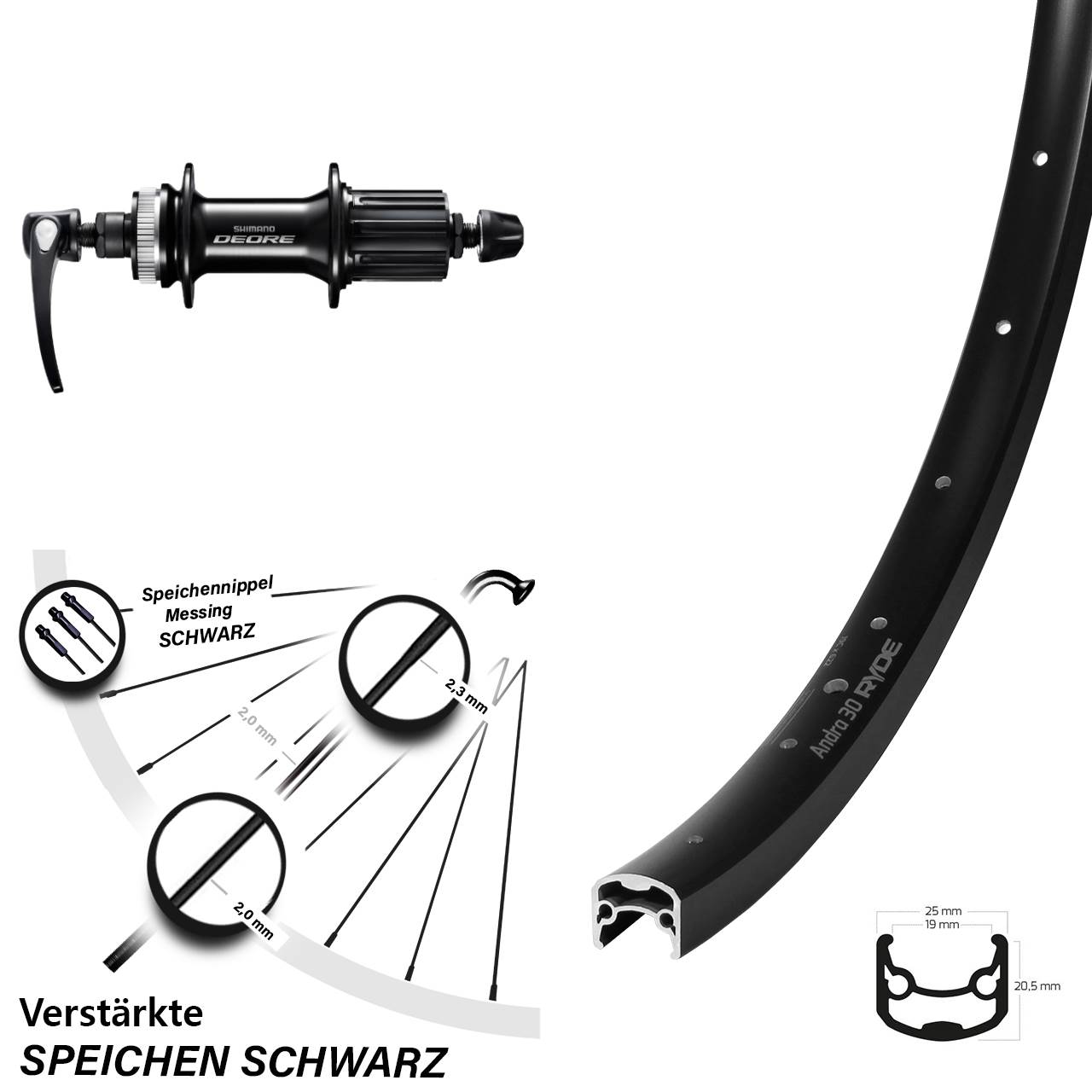 28 Zoll Ryde Andra 30 Disc Shimano Deore FH-M6000 Hinterrad Centerlock QR 8-11 fach HG