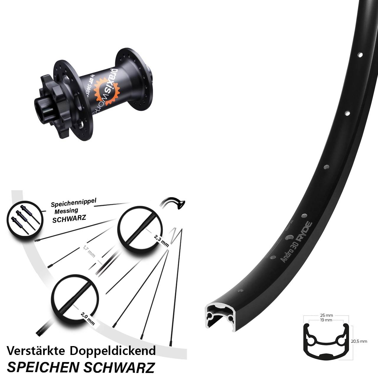 Ryde Andra 30 Disc DT Swiss 350 SL 28-29 Zoll 6-Loch Vorderrad 15x100