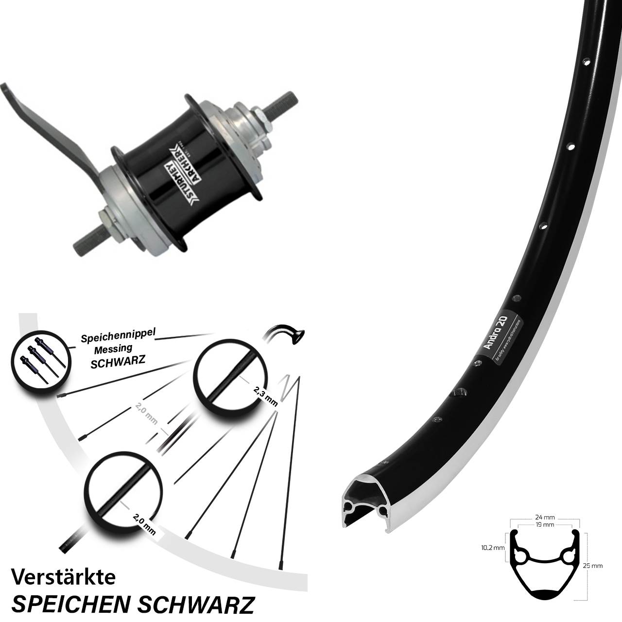 28 Zoll Laufrad Ryde Andra 20 Sturmey Archer Duomatic Kick-Shift schwarz