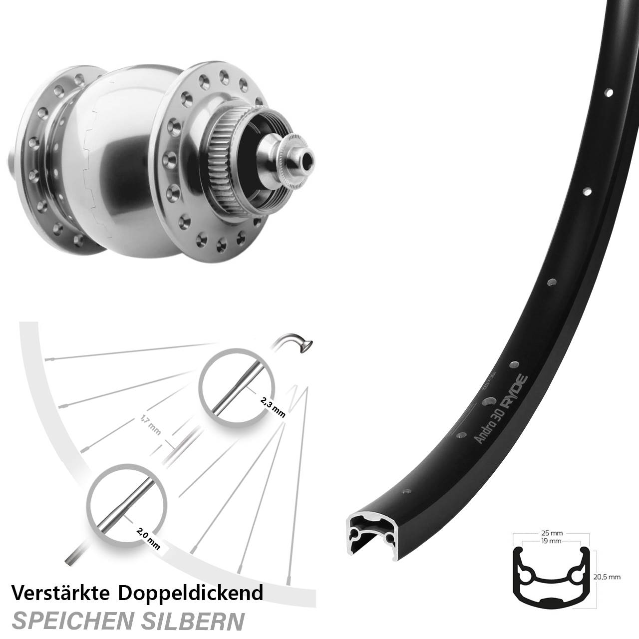 Centerlock Vorderrad mit Dynamo 29 Zoll Ryde Andra 30 SON 28 für Schnellspanner