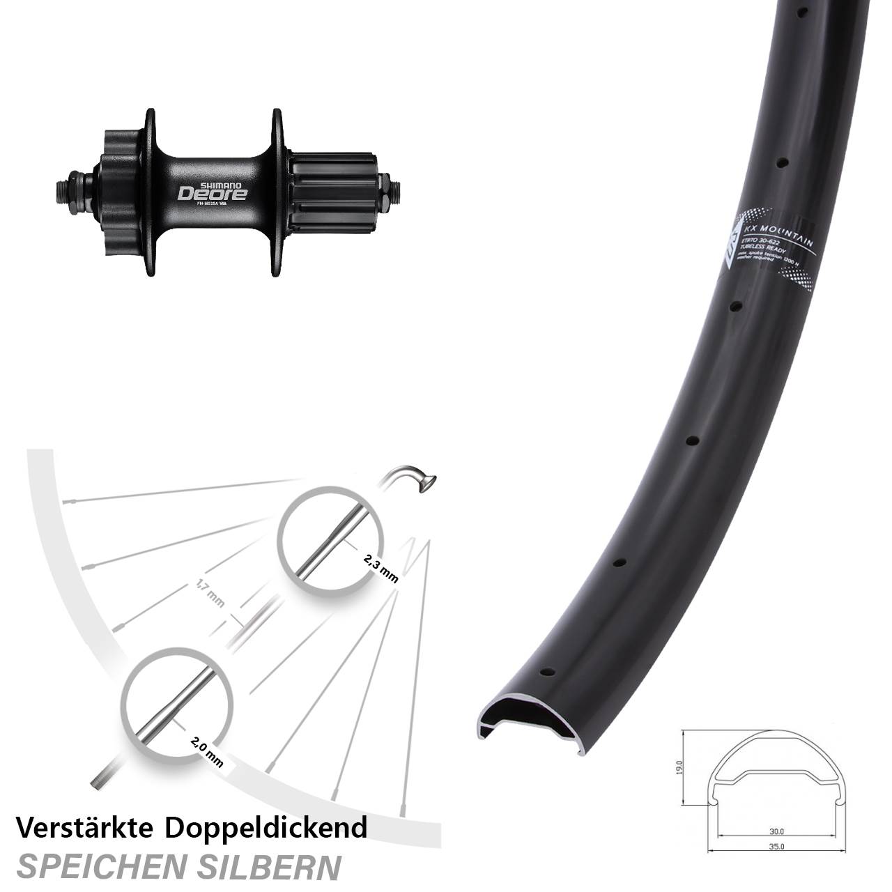 KX Mountain Shimano FH-M525 29 Zoll 6-Loch Hinterrad für Schnellspanner 8-11 fach