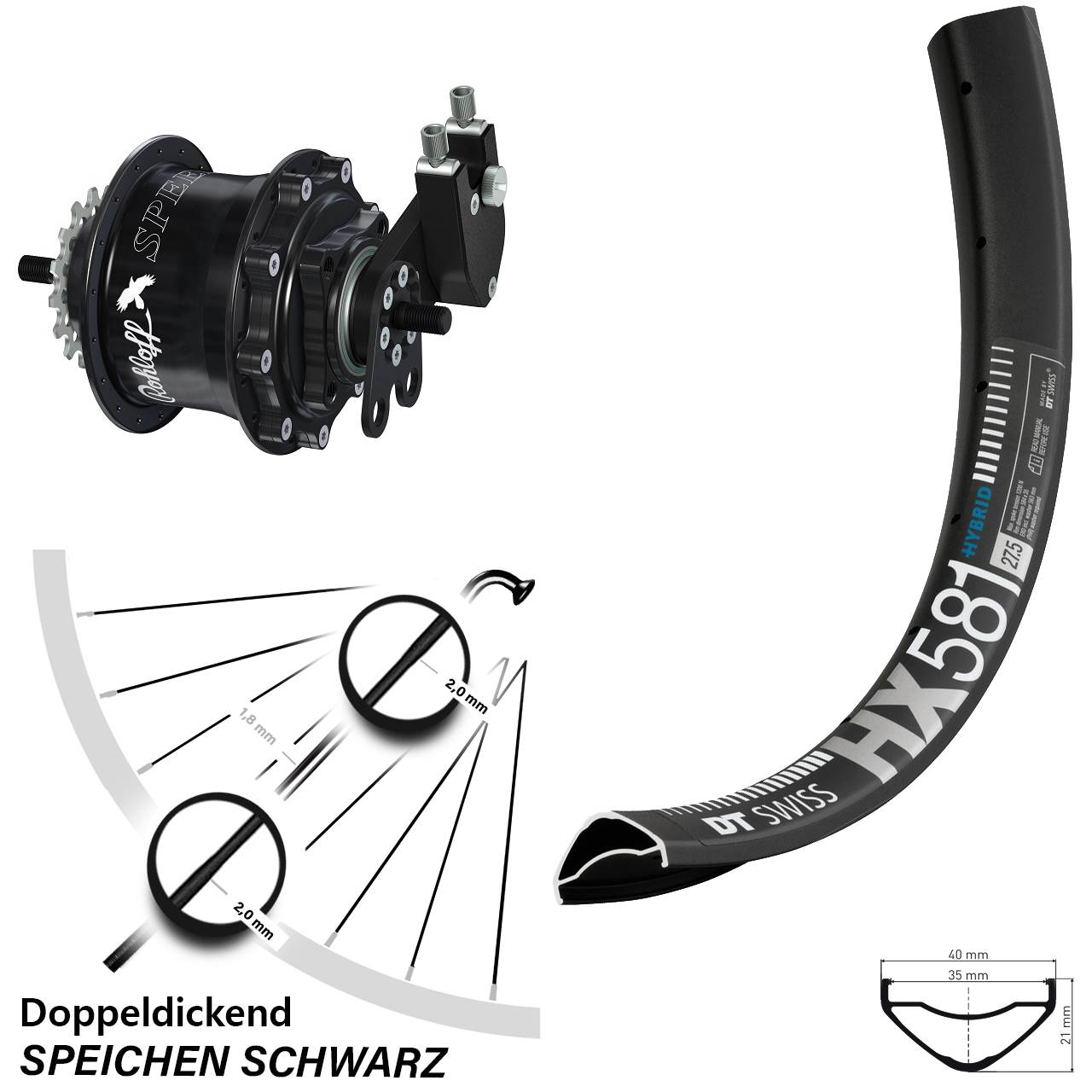 27,5 Zoll DT Swiss HX581 Rohloff Speedhub 500/14 TS DB Tandem