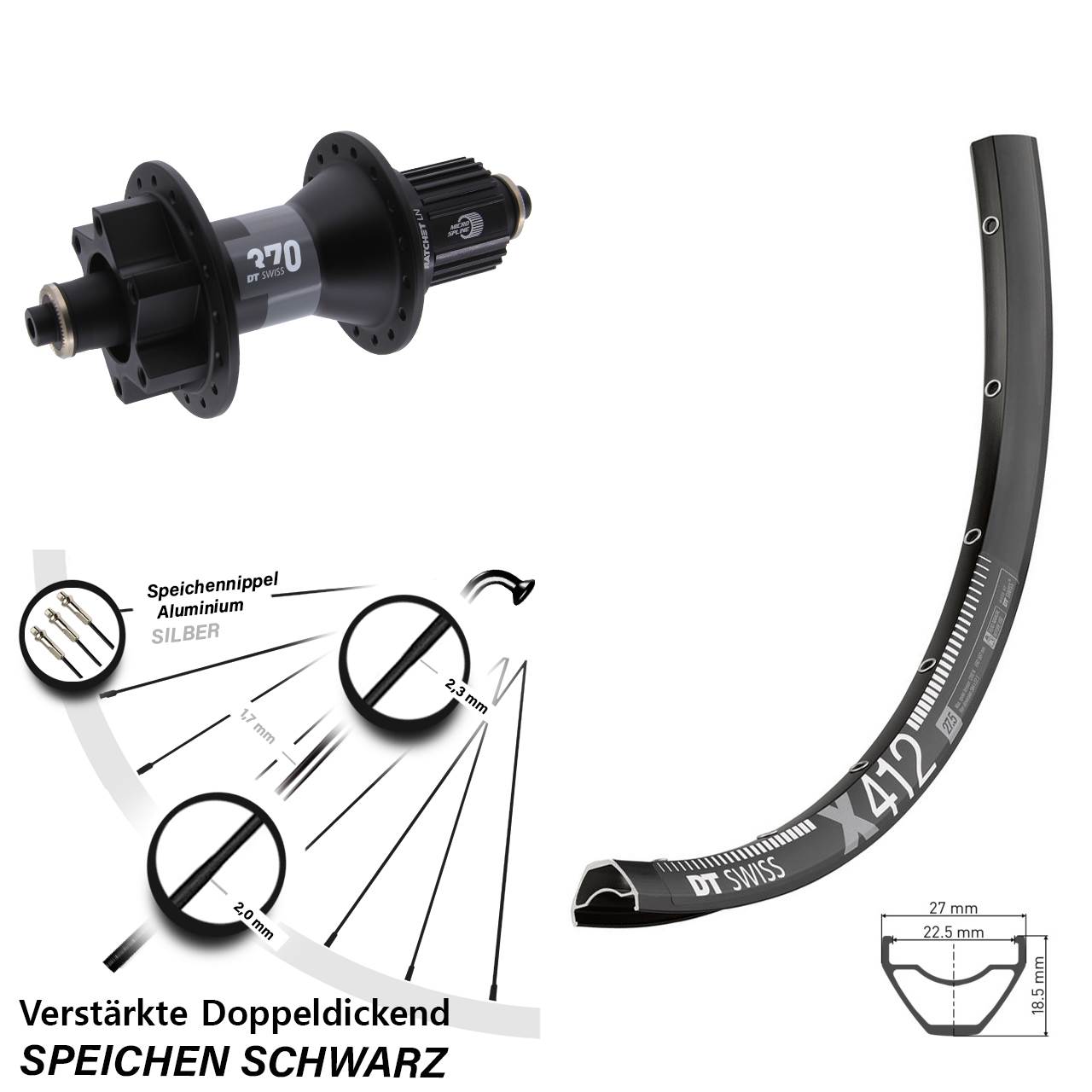DT Swiss X 412-370 Hybrid 29 Zoll Hinterrad 6-Loch Disc QR Micro Spline